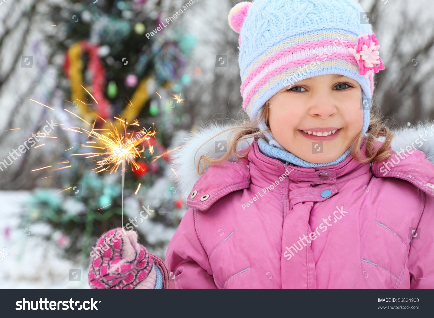 Smiling Little Girl Wearing Winter Jacket Stock Photo 56824900 ...