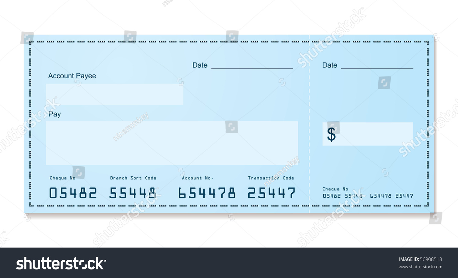 Blue Dollar Old Style Bank Cheque Stock Vector (royalty Free) 56908513 