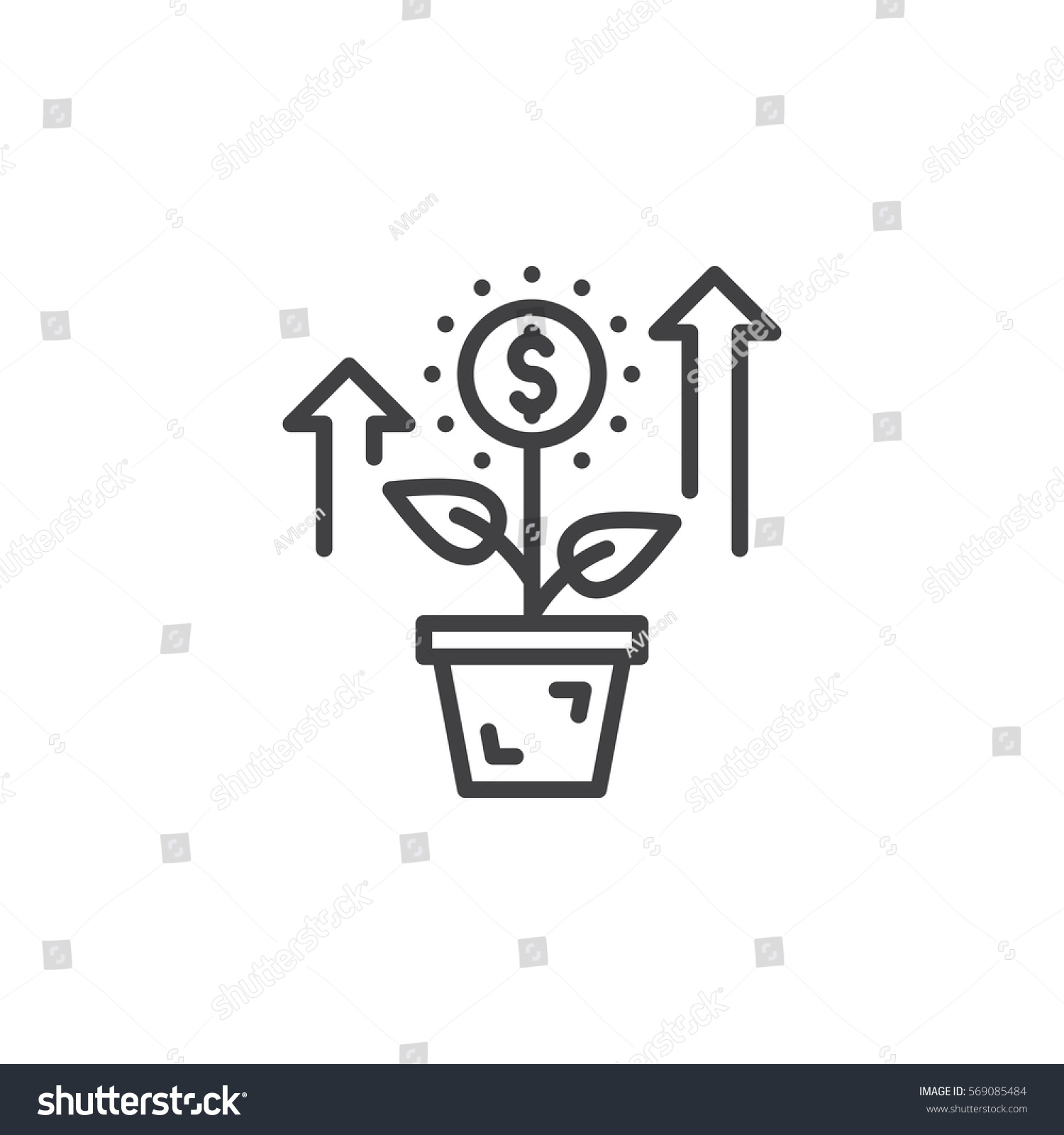 Growing Plant Flower Dollar Sign Line Stock Vector (Royalty Free ...