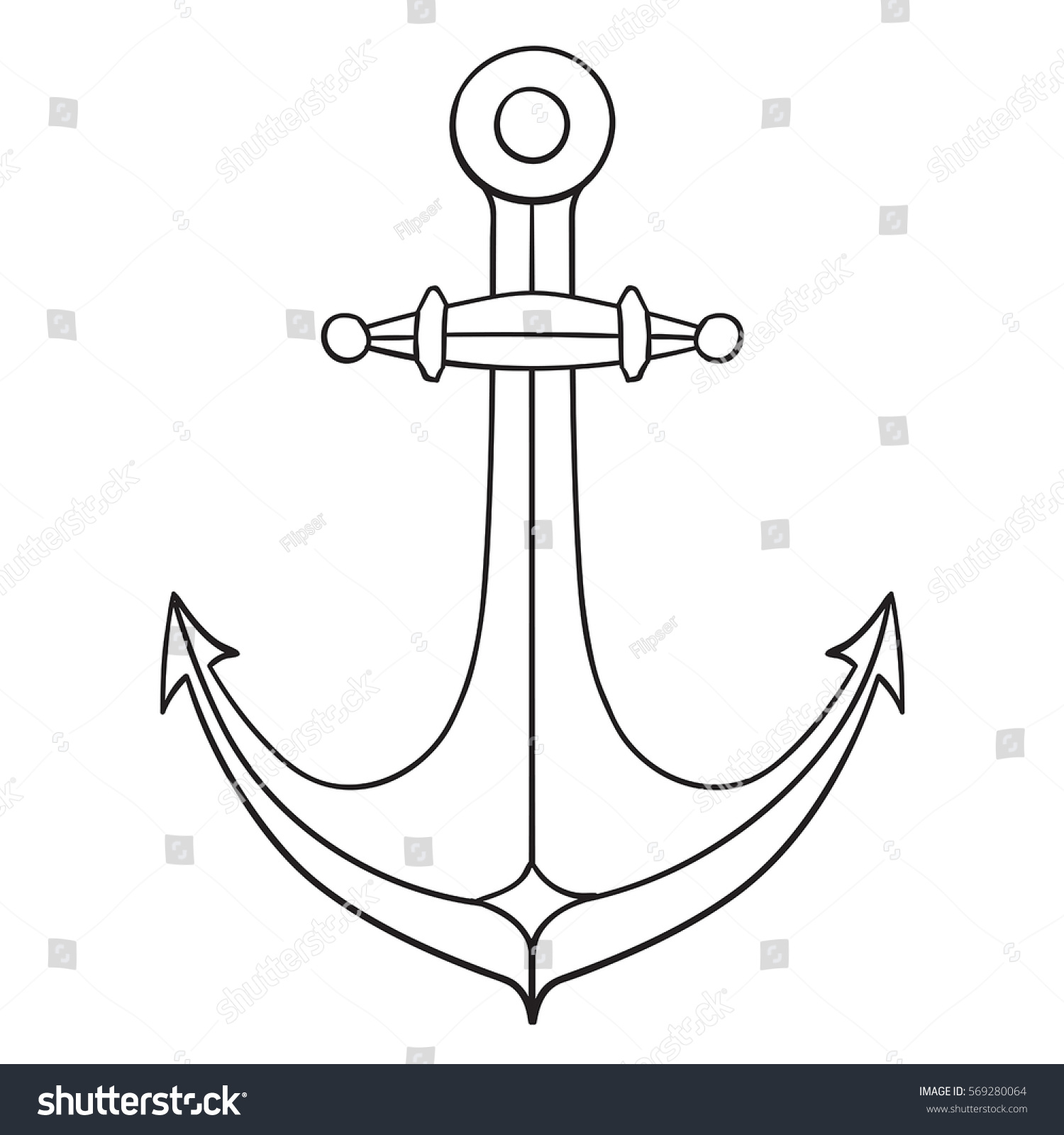 Anchor Outline Drawing Hand Drawn Sketch Stock Vector (Royalty Free ...