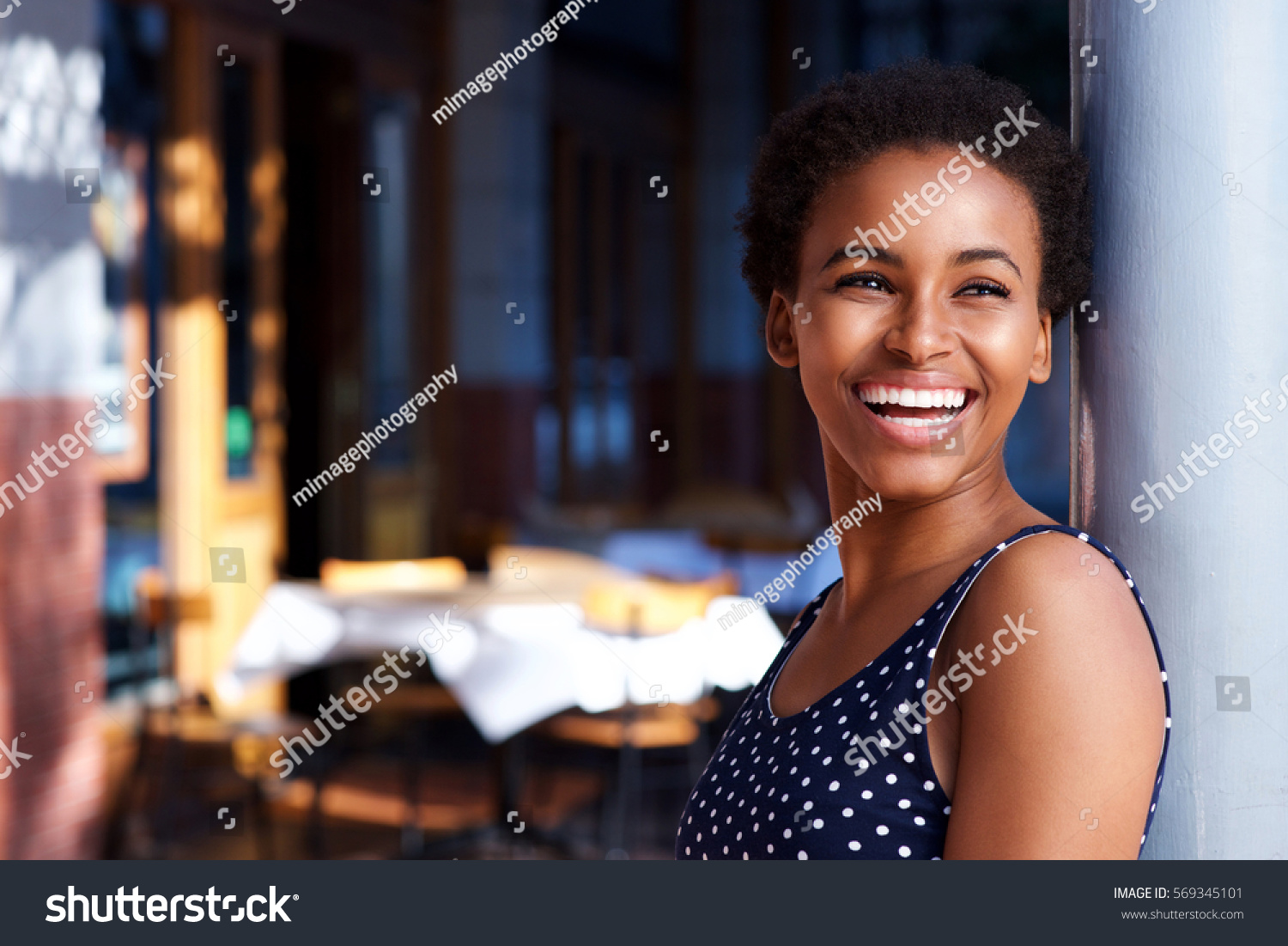 Side Portrait Smiling Young Black Woman Stock Photo 569345101 ...