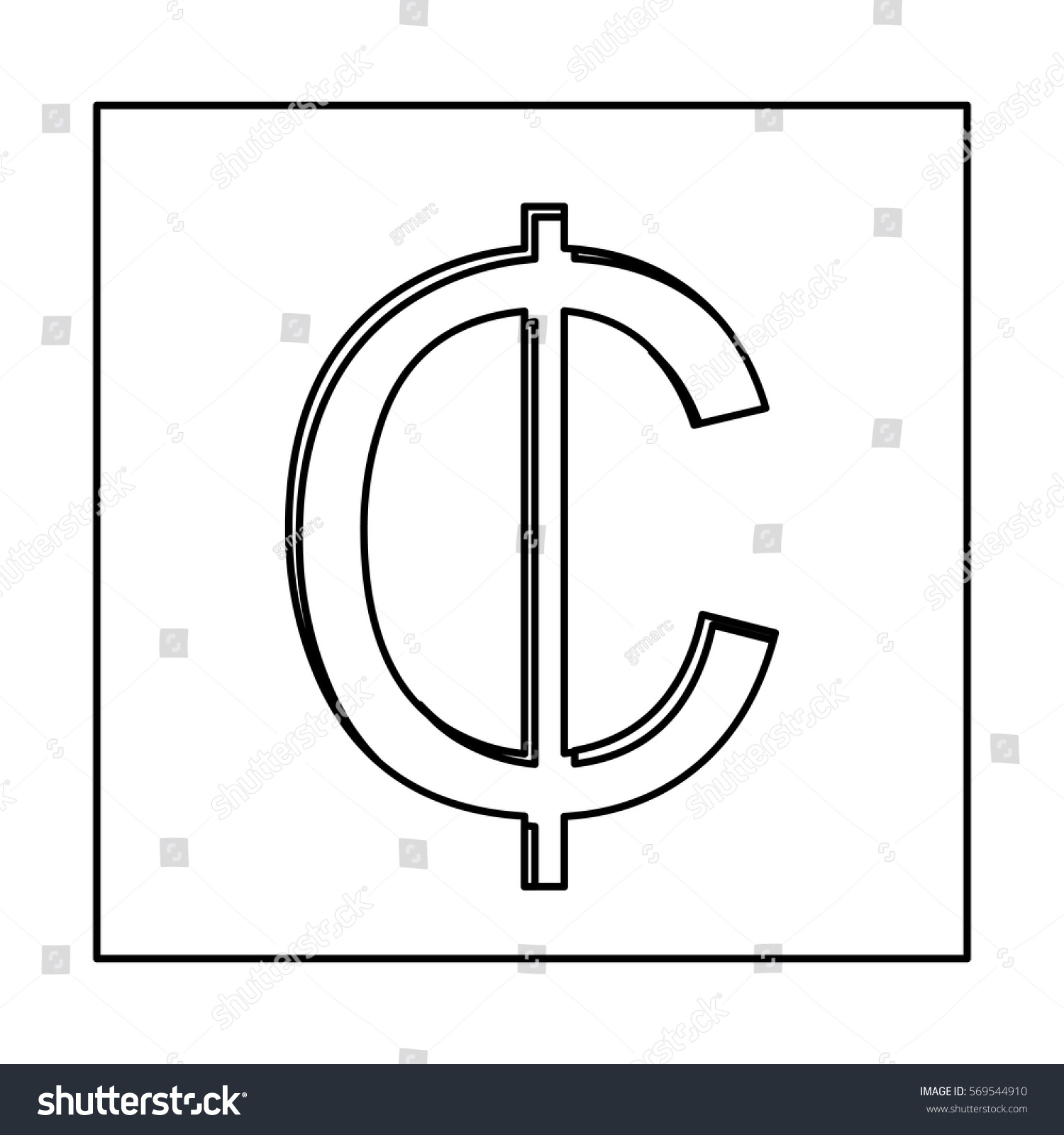 Monochrome Contour Currency Symbol Cent Square Stock Vector (Royalty ...