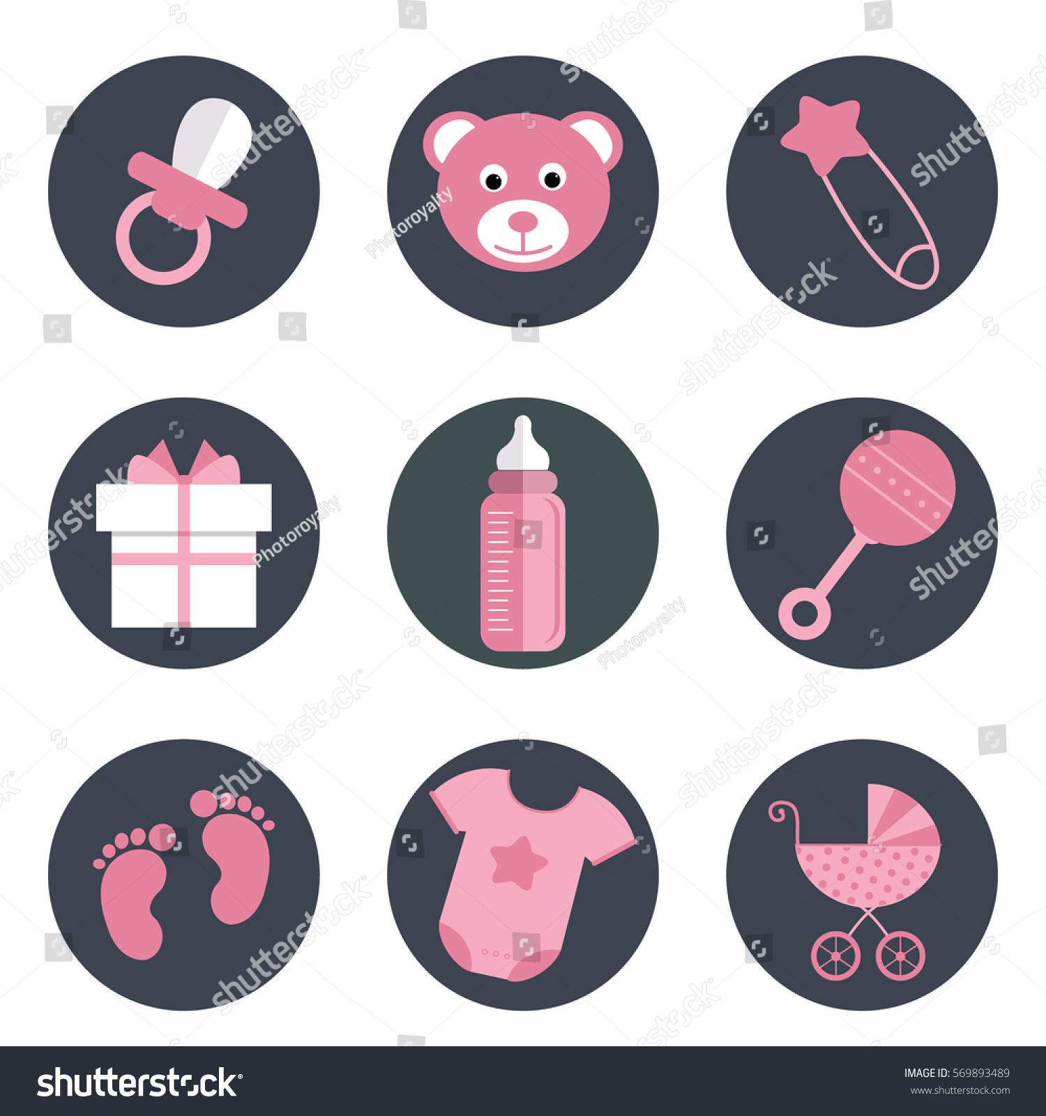 Baby Shower Icons Set Girl Pink Stock Vector (Royalty Free) 569893489 ...