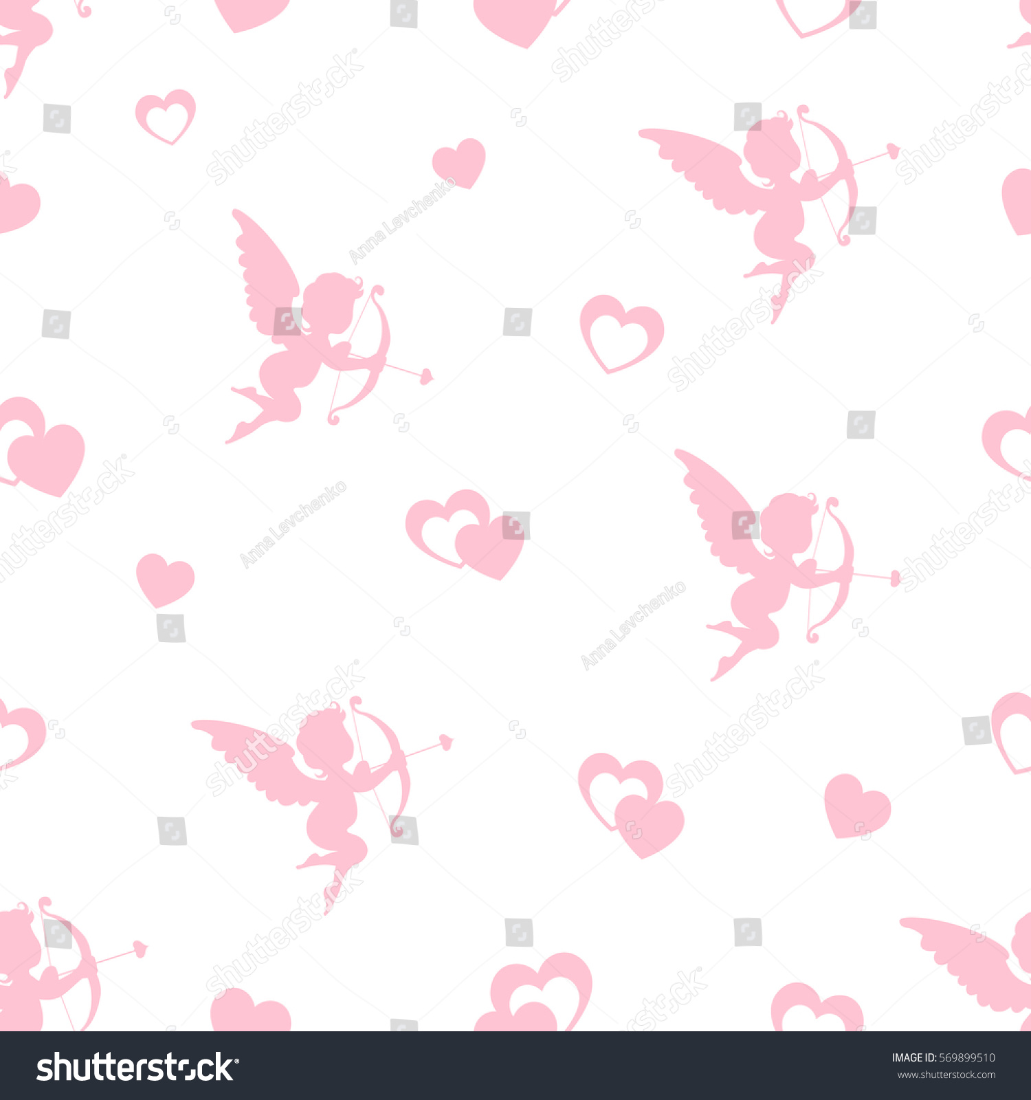 Seamless Pattern Cupids Hearts Valentines Day Stock Vector Royalty Free 569899510 Shutterstock 2888