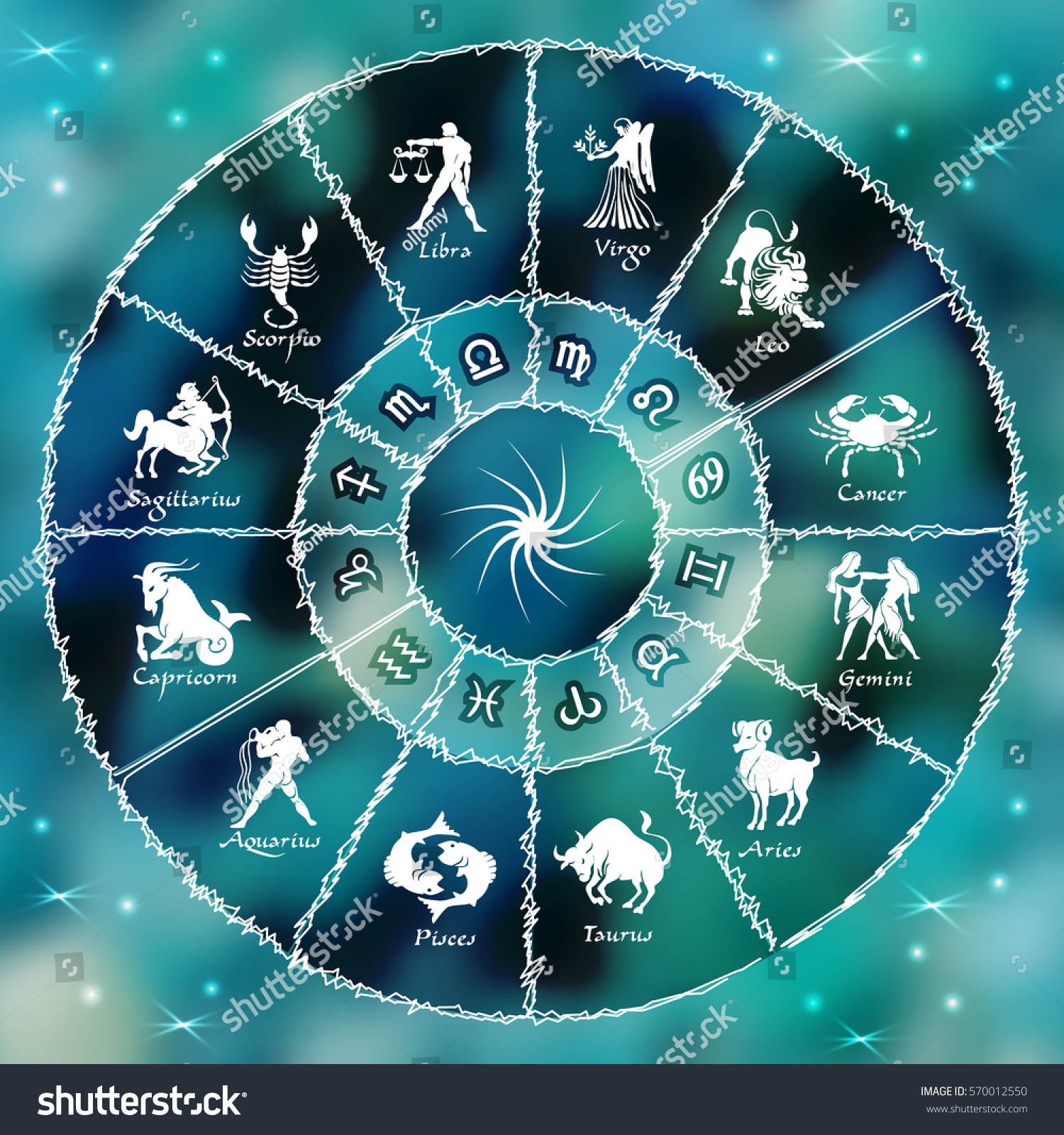 Blue Neon Horoscope Circlecircle Signs Zodiacvector
