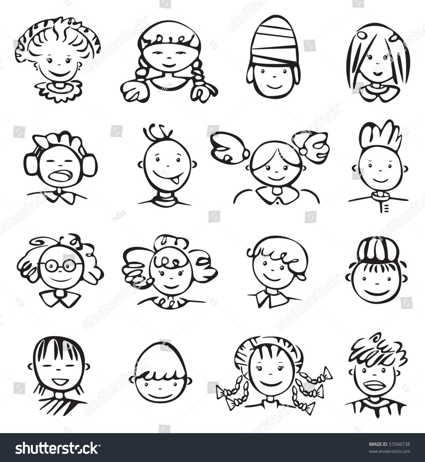 Silhouettes Kid Faces Stock Vector (Royalty Free) 57046738 | Shutterstock