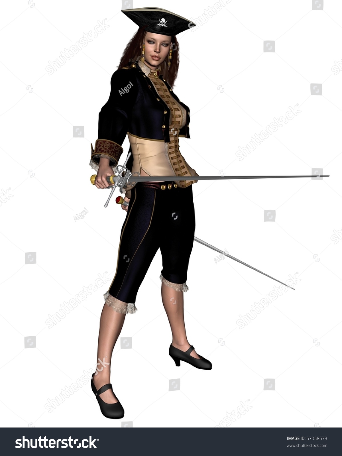 3d Digitally Rendered Illustration Female Buccaneer Stock Illustration 