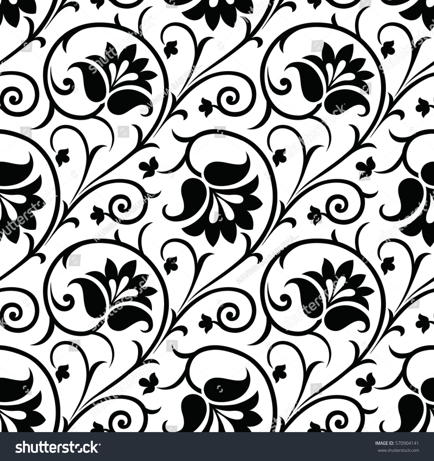Seamless Black White Wallpaper Pattern Stock Vector (Royalty Free ...