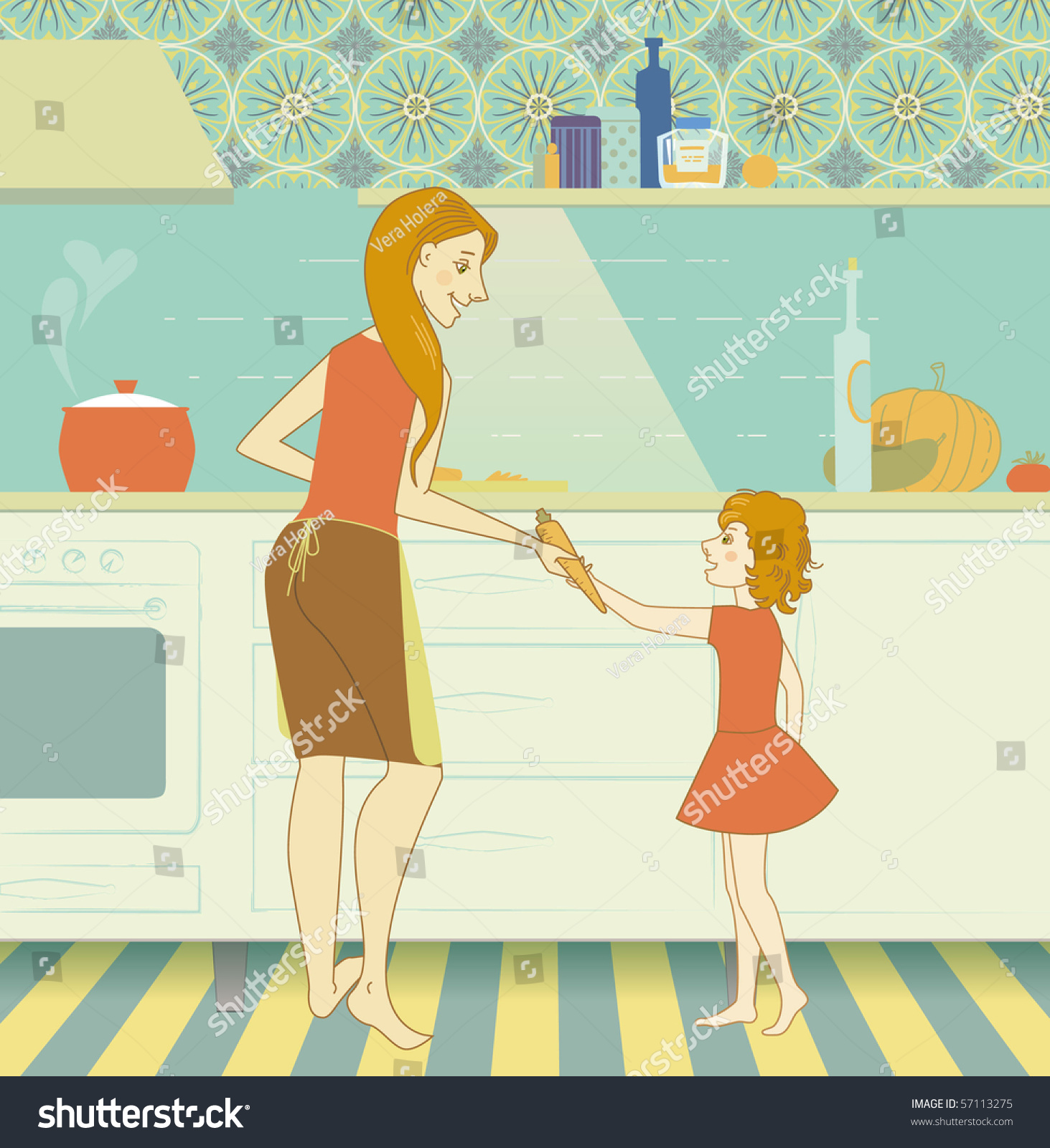 Рисунок мама и дочь на кухне