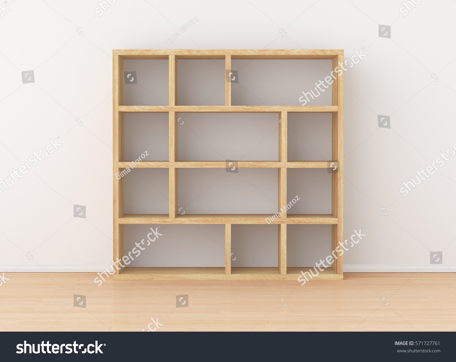 Empty Wooden Bookcase Shelves Isolated Interior Stock Illustration ...