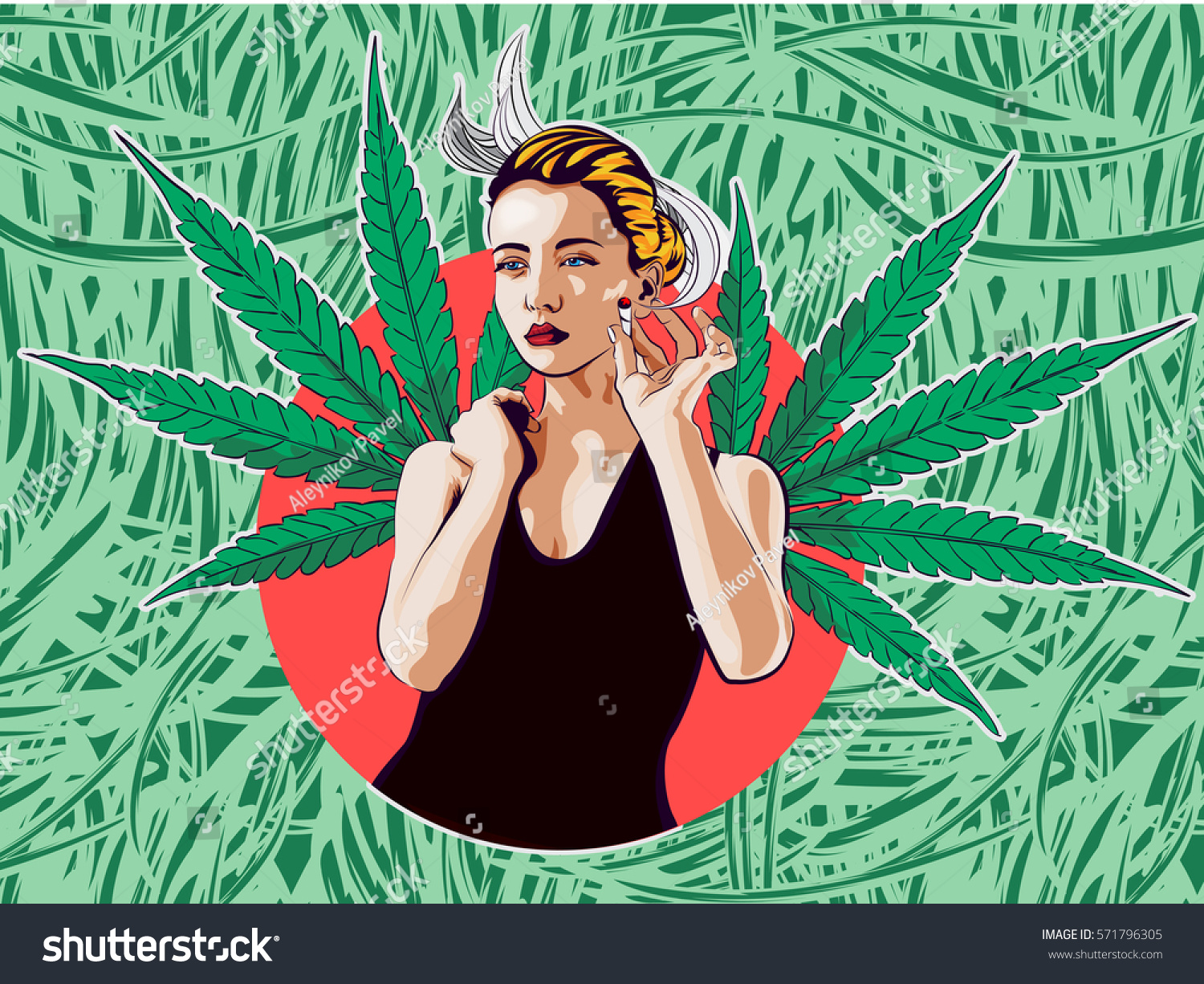 Beauty Woman Smoke Joint Cannabis Leafs: стоковые изображения в HD и миллио...