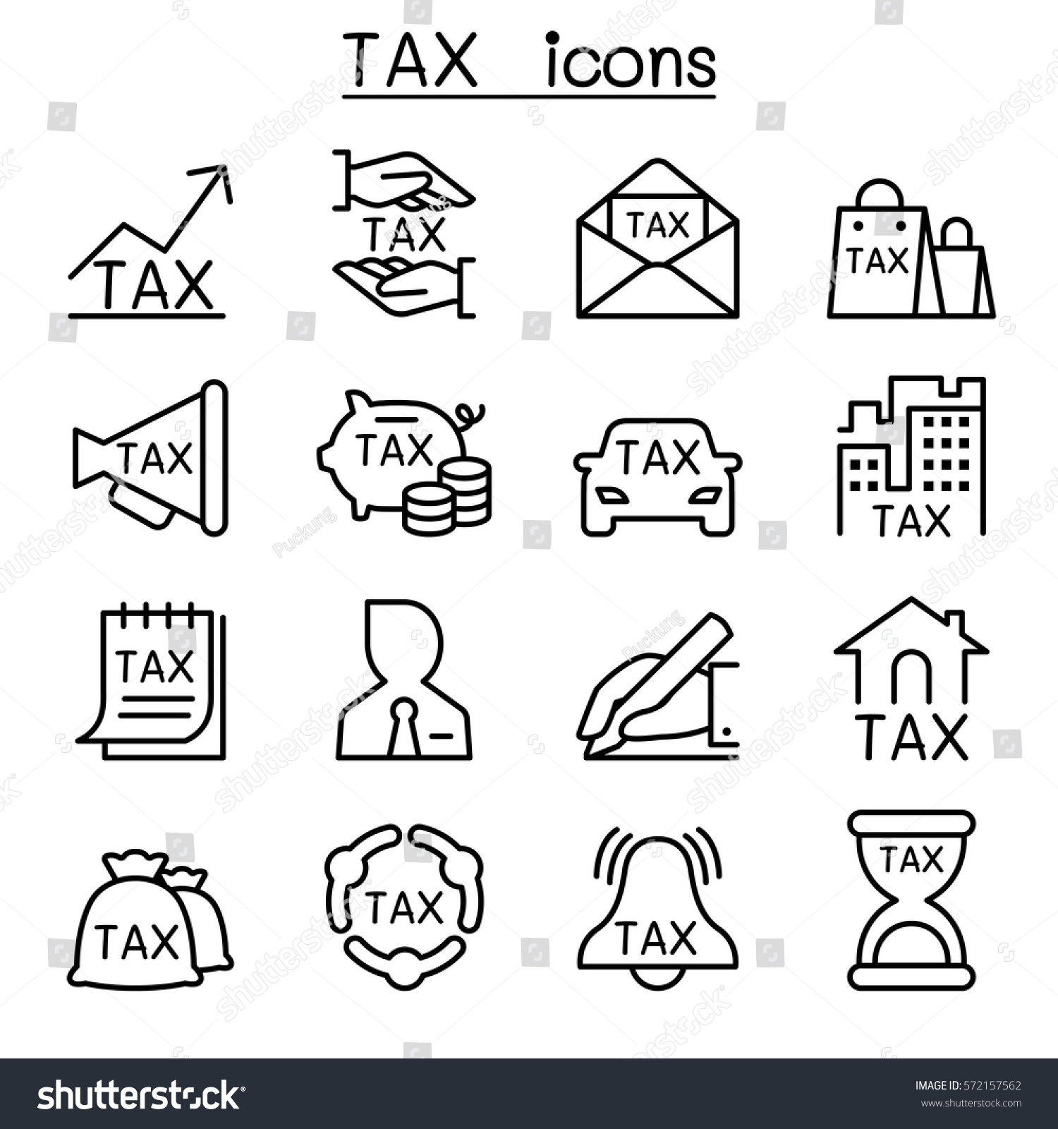 Tax Icon Set Thin Line Style Stock Vector (Royalty Free) 572157562 ...