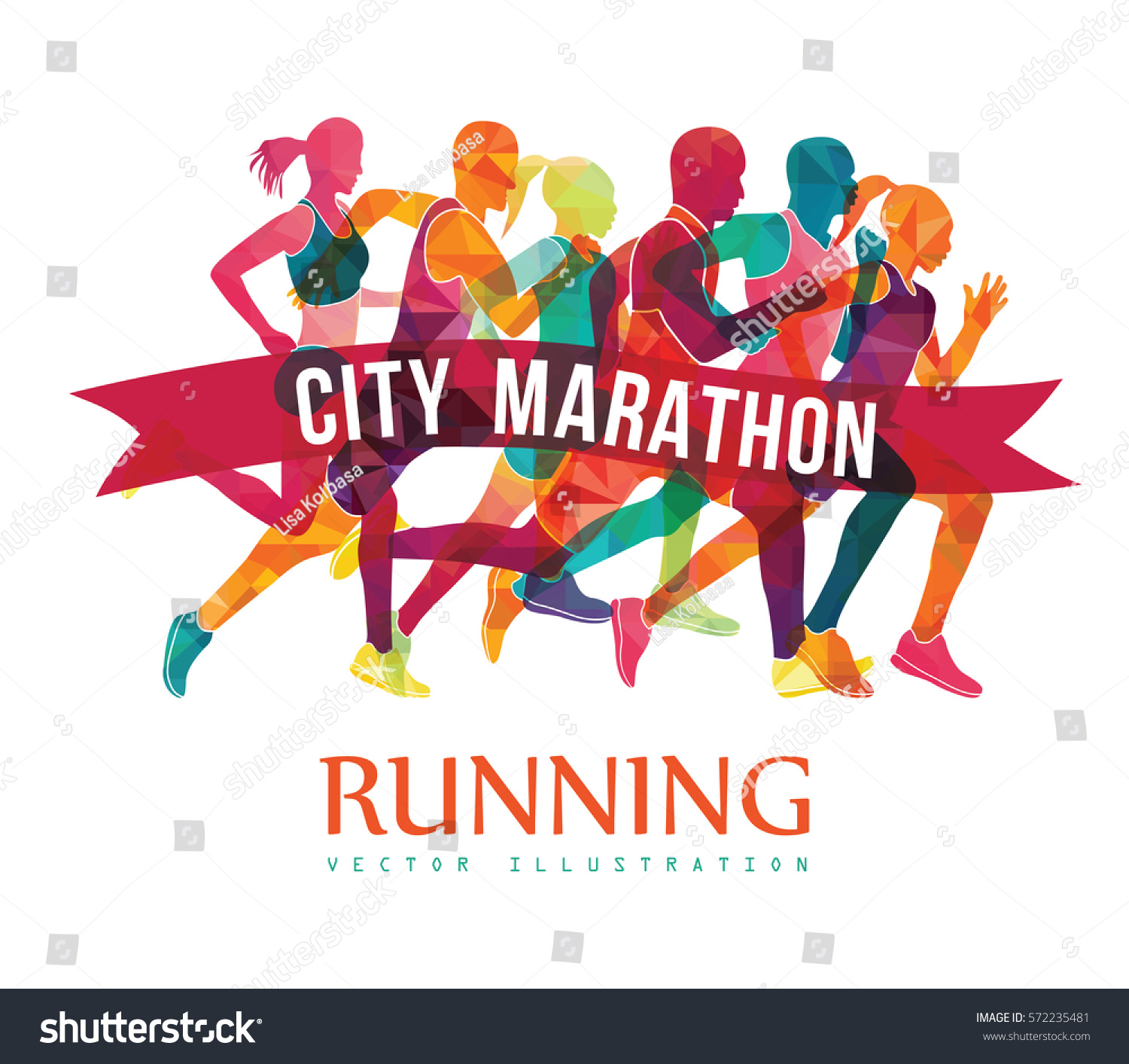 Running Marathon People Run Colorful Poster Stock Vector (Royalty Free ...