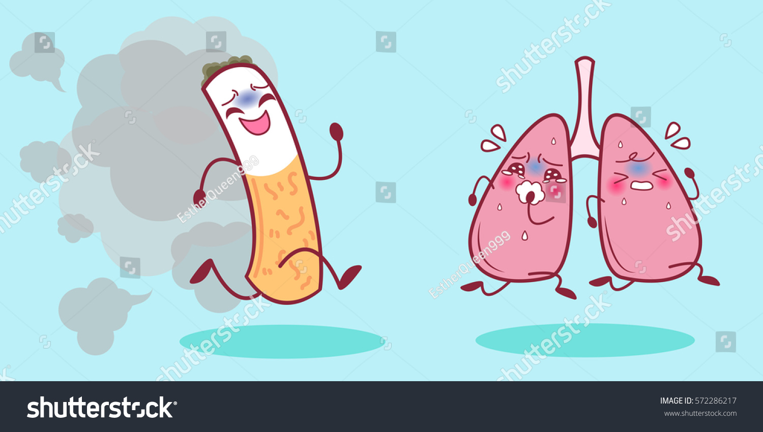 Cute Cartoon Lung Feel Scare Cigarette Stock Vector (Royalty Free ...