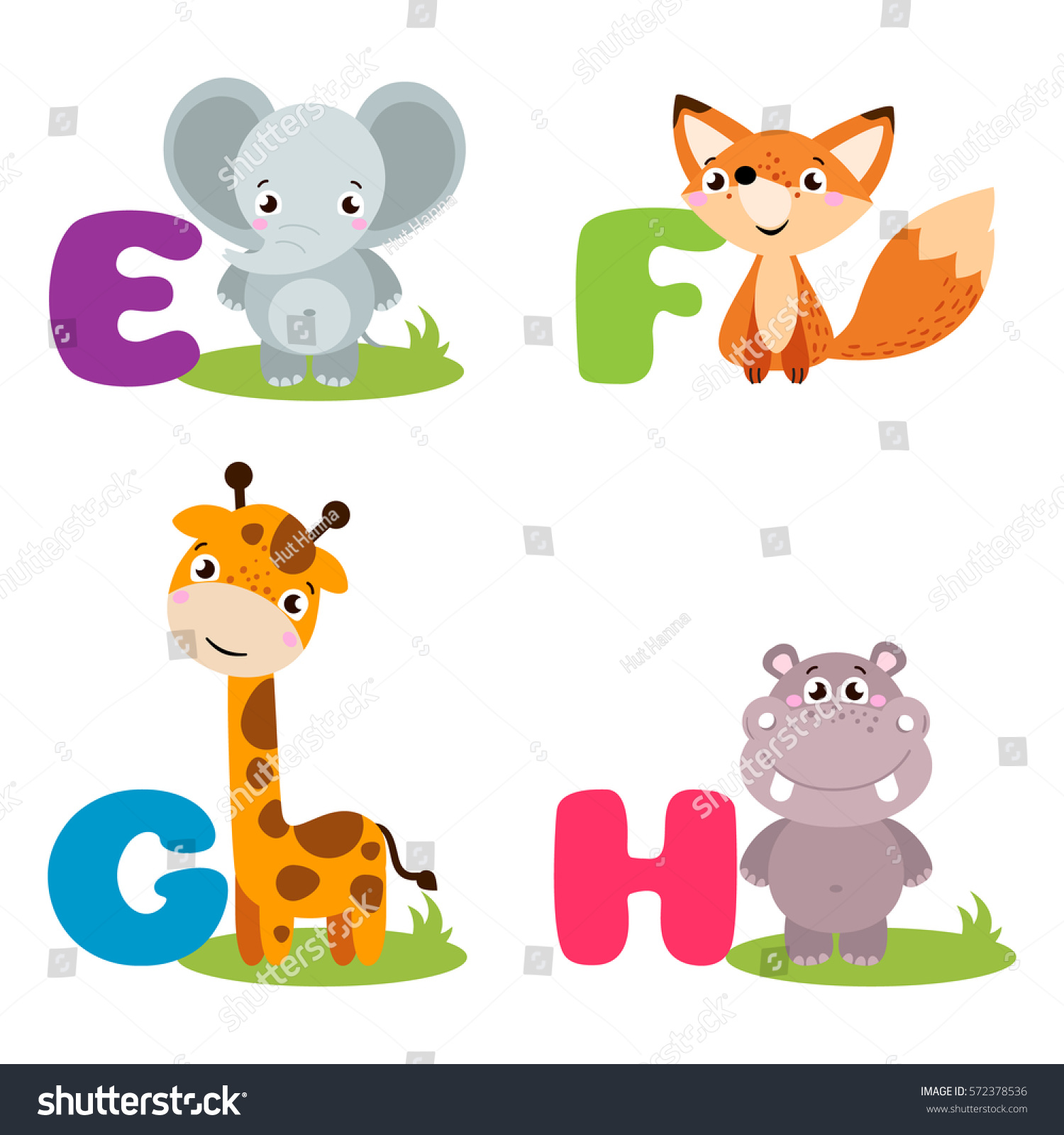 Vector Illustration Alphabet Animals E H Stock Vector (Royalty Free ...