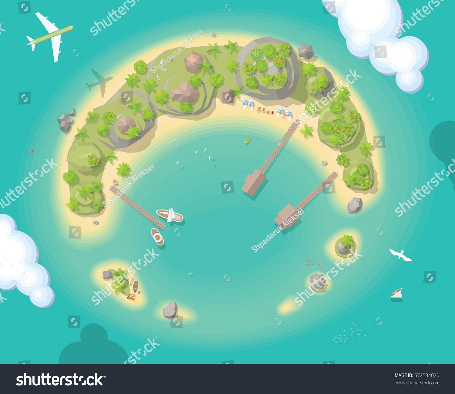 Vector Illustration Island Top View Summer Stock Vector (Royalty Free ...