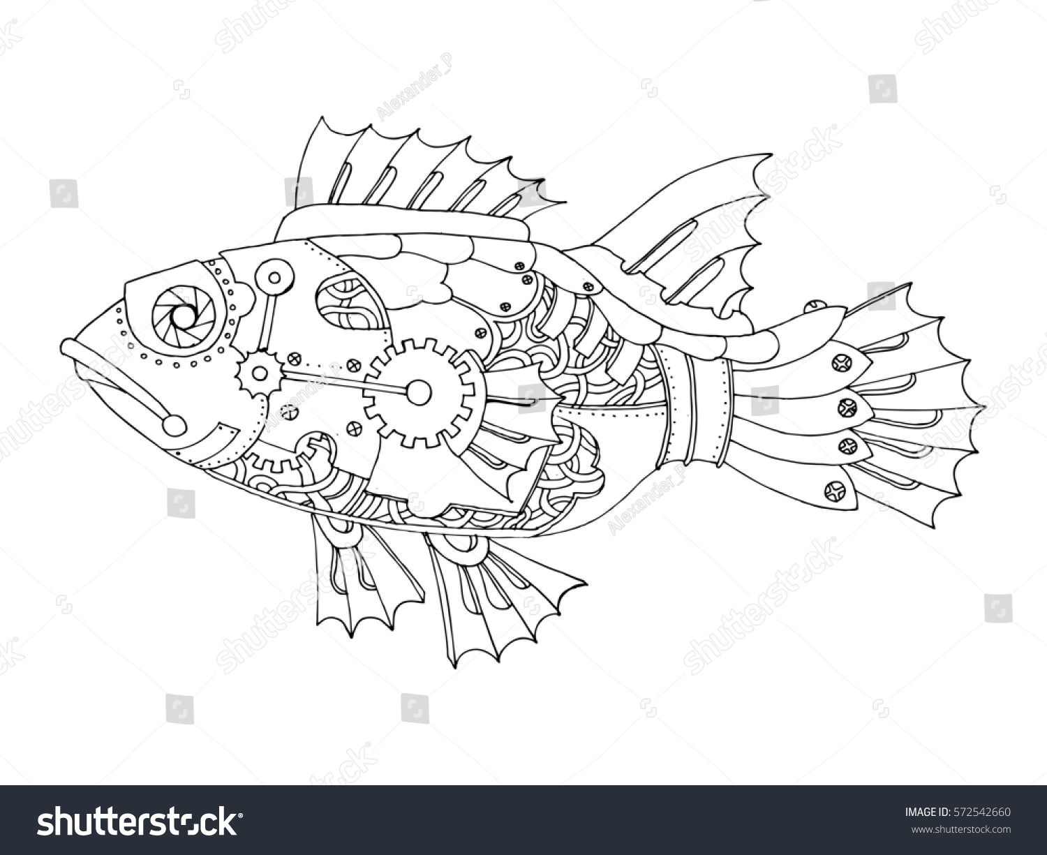 Steampunk Style Fish Mechanical Animal Coloring Stock Illustration ...