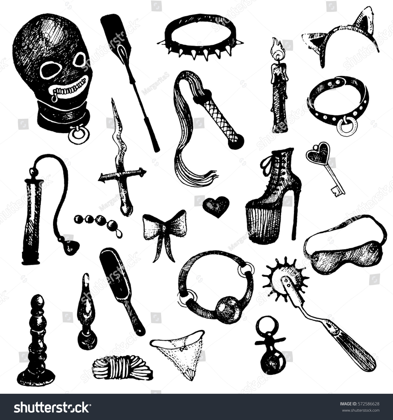 Vektor Stok Hand Drawn Vector Set Bdsm Erotic Tanpa Royalti 572586628