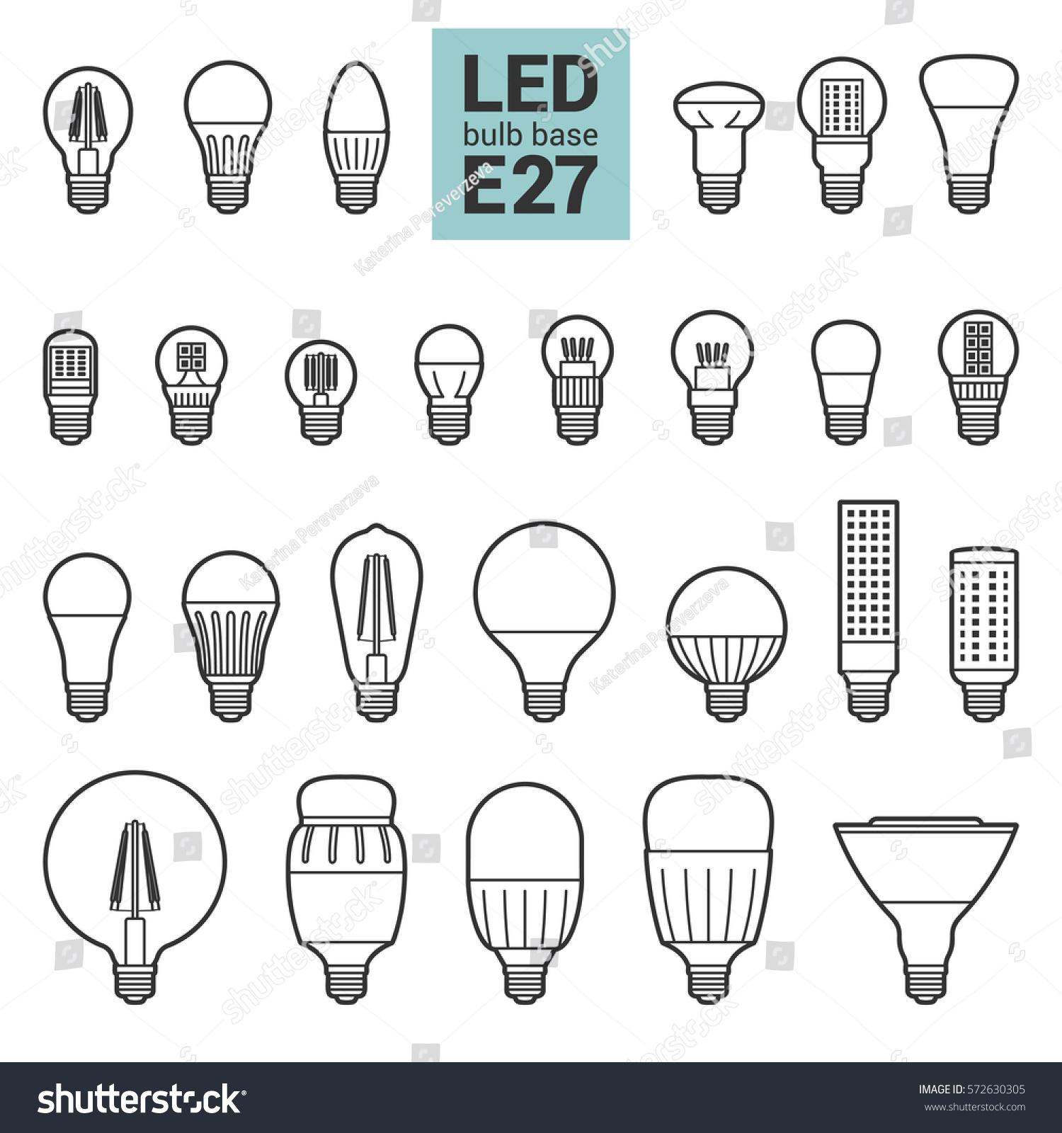 Led Light Bulbs E27 Base Vector Stock Vector (Royalty Free) 572630305 ...