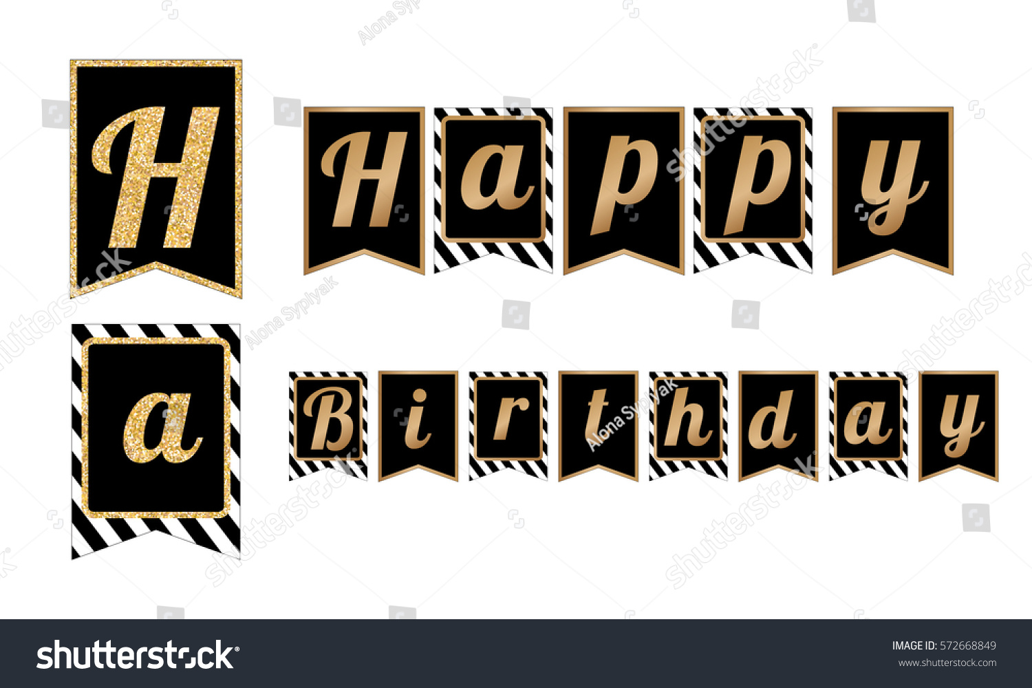 Happy Birthday Party Banners Black White Stock Vector (Royalty Free ...