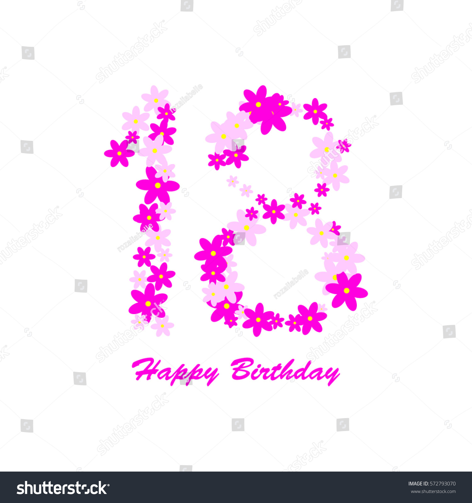 Happy Birthday Pink Purple Flowers On Stock Vector (Royalty Free ...