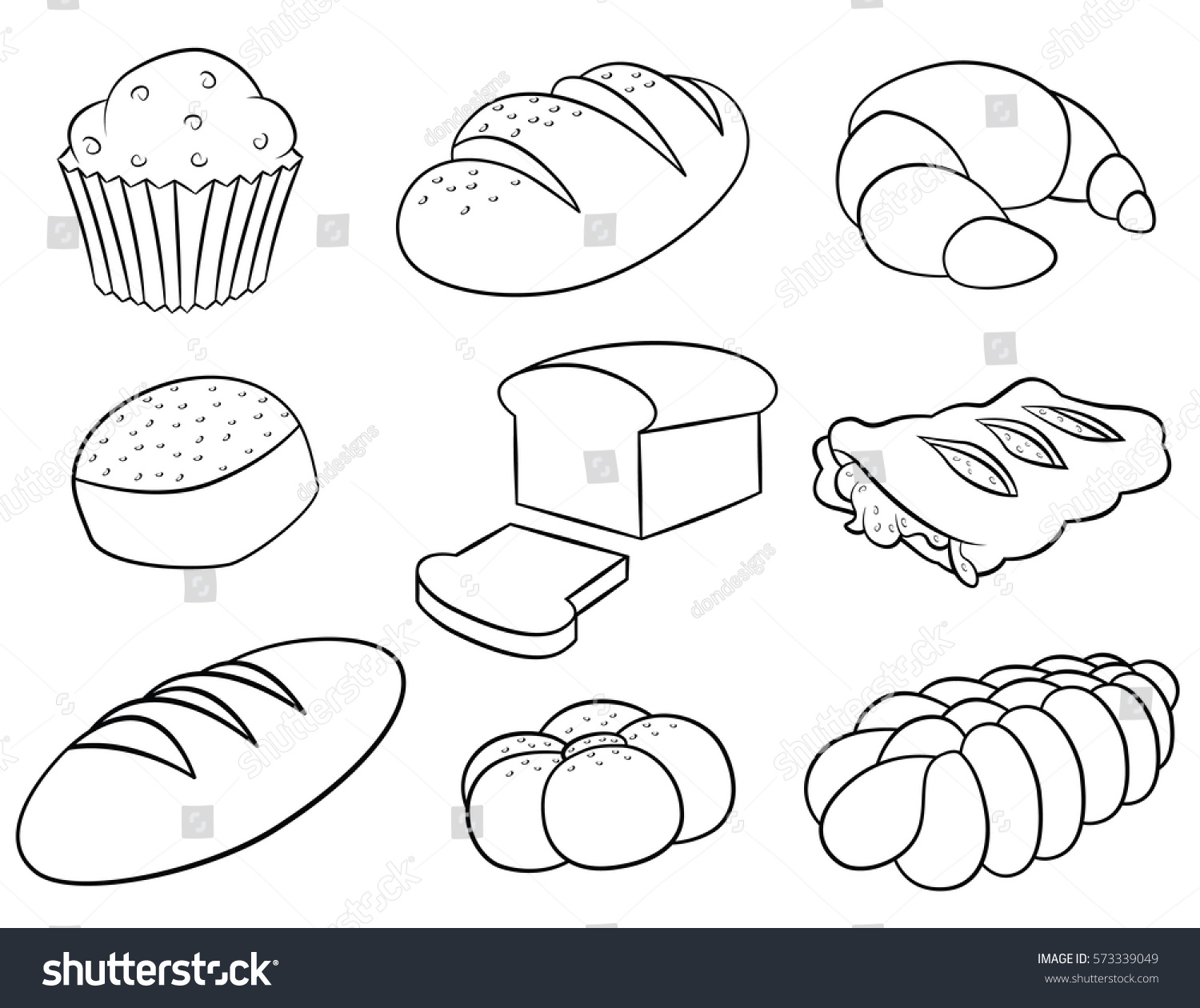 Хлеб печенье булки раскраска для детей