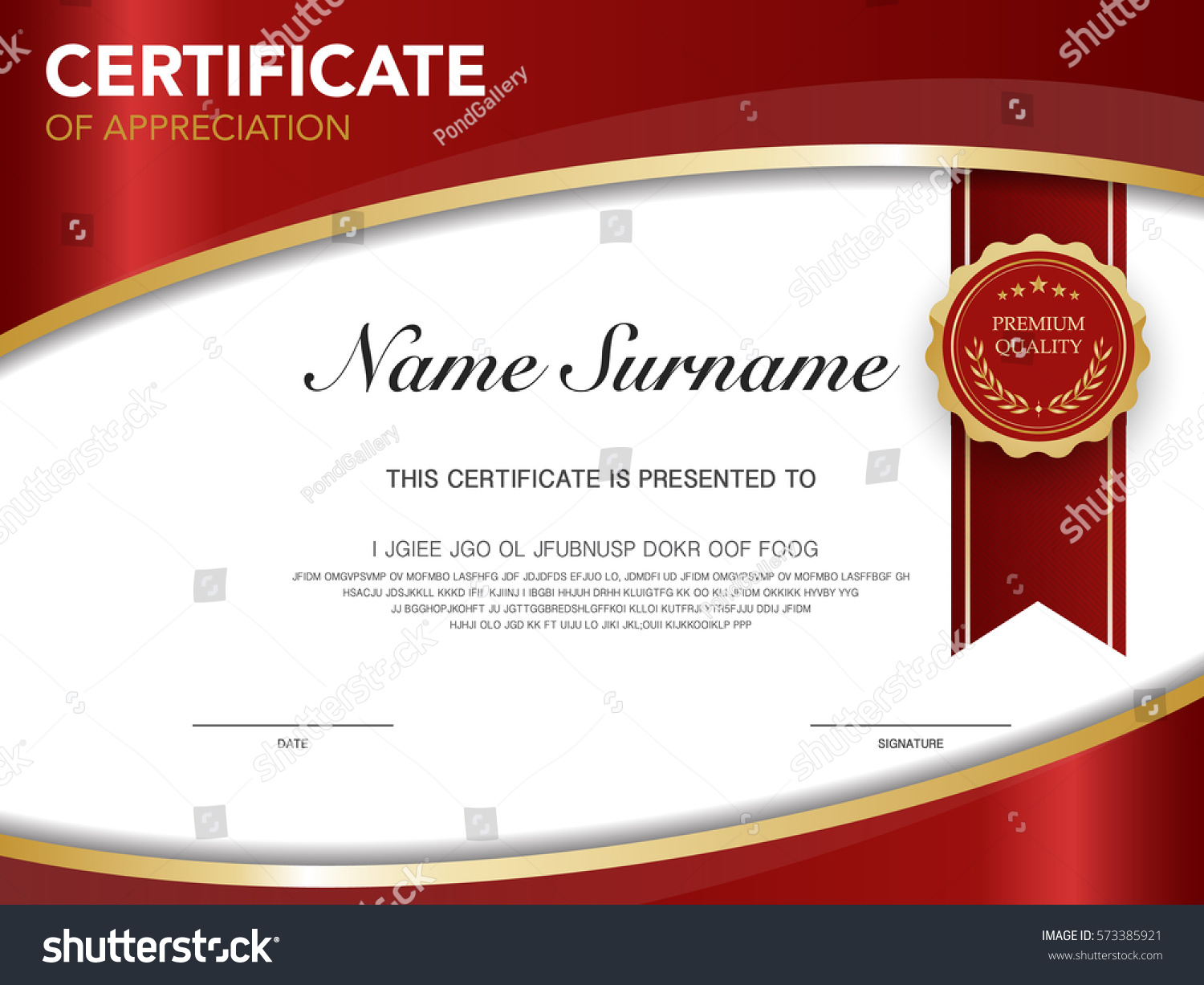 Diploma Certificate Template Red Gold Color Stock Vector (Royalty Free ...