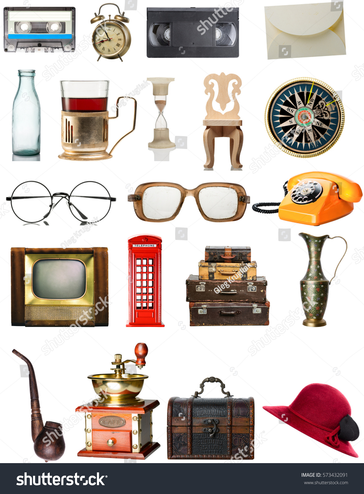 Old items. Vintage items PNG.