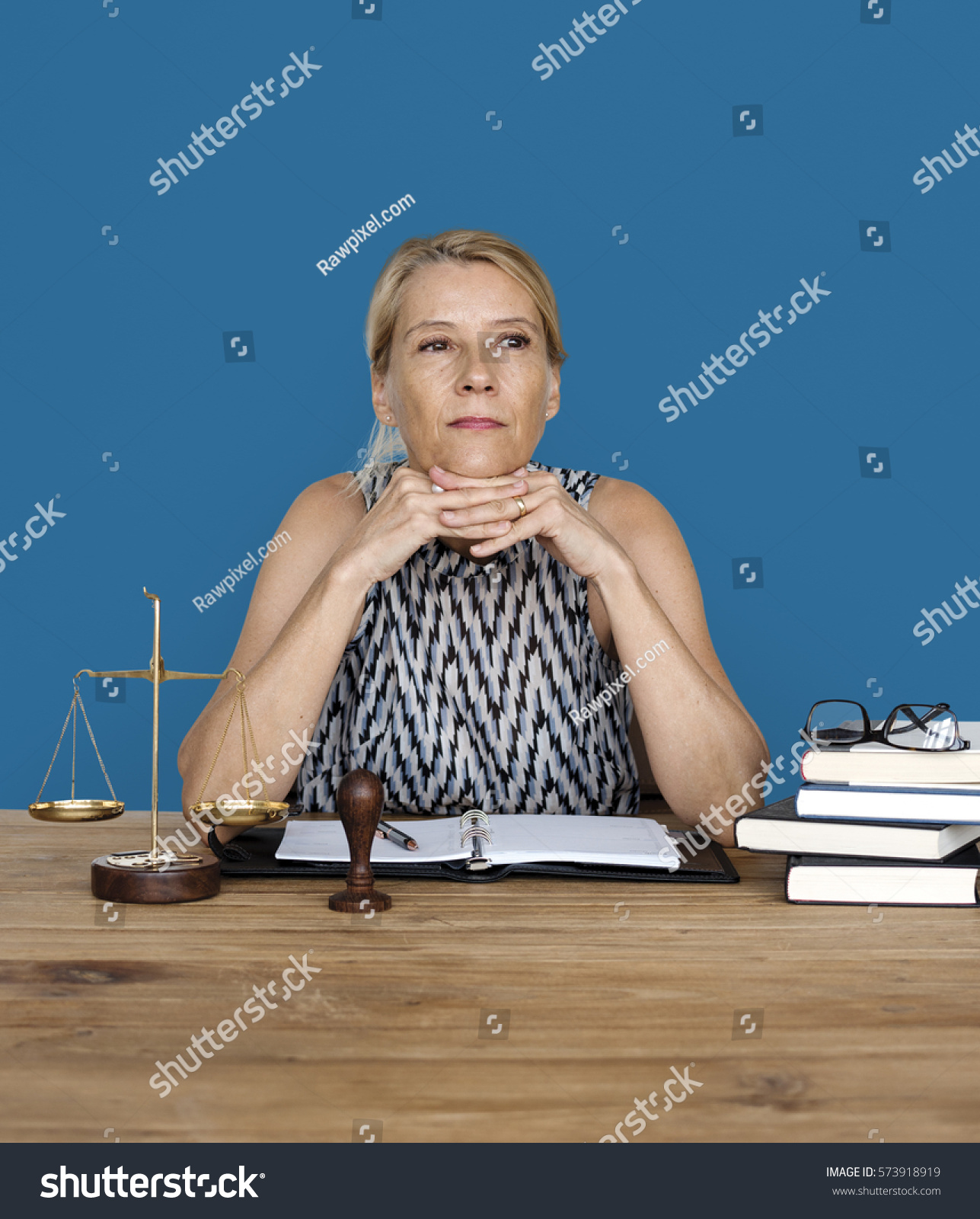 Woman Working Justice Scale Judgement Law Stock Photo 573918919 ...