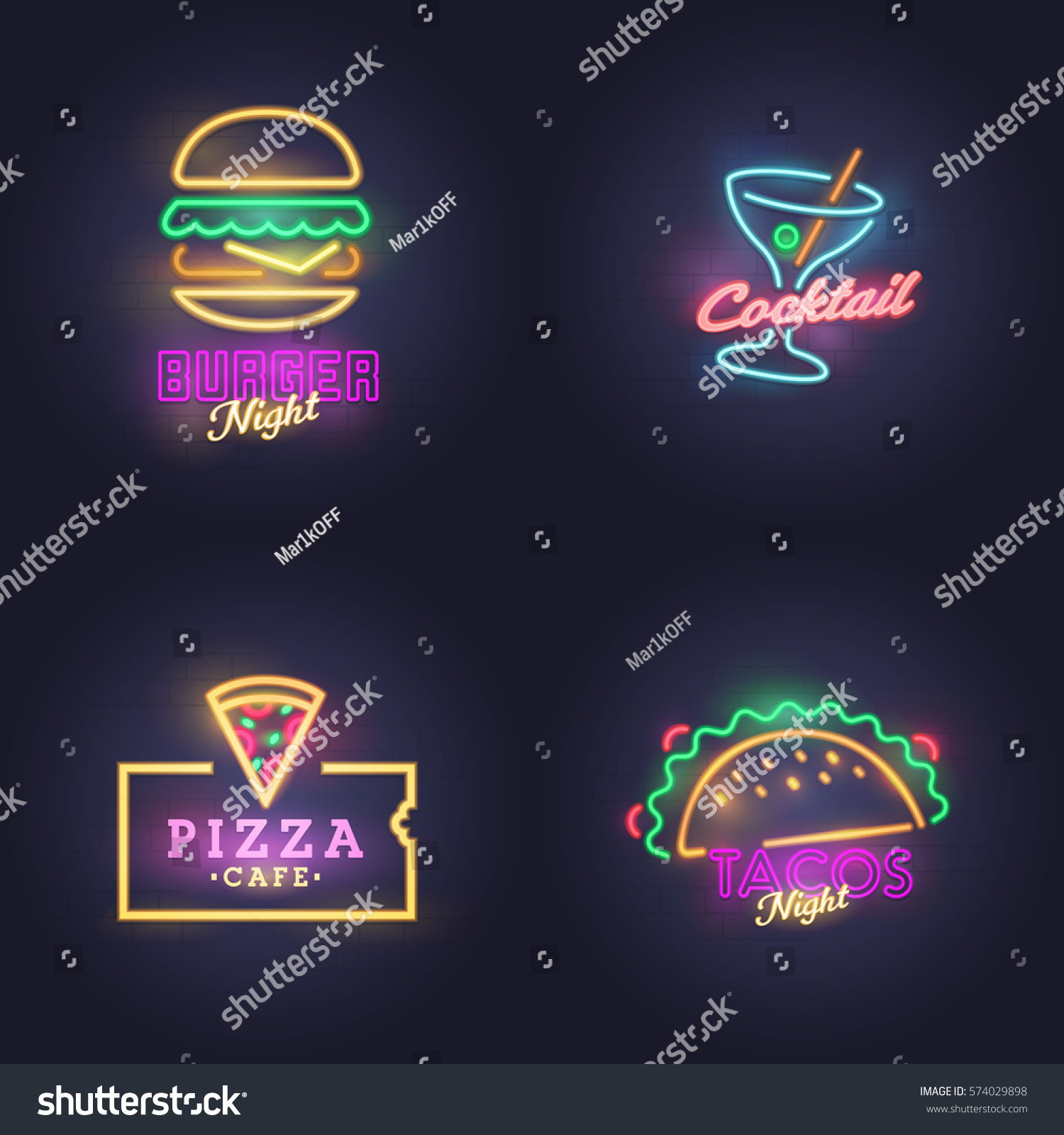 Burger Neon Sign Cocktail Nacos Pizza Stock Vector (Royalty Free ...