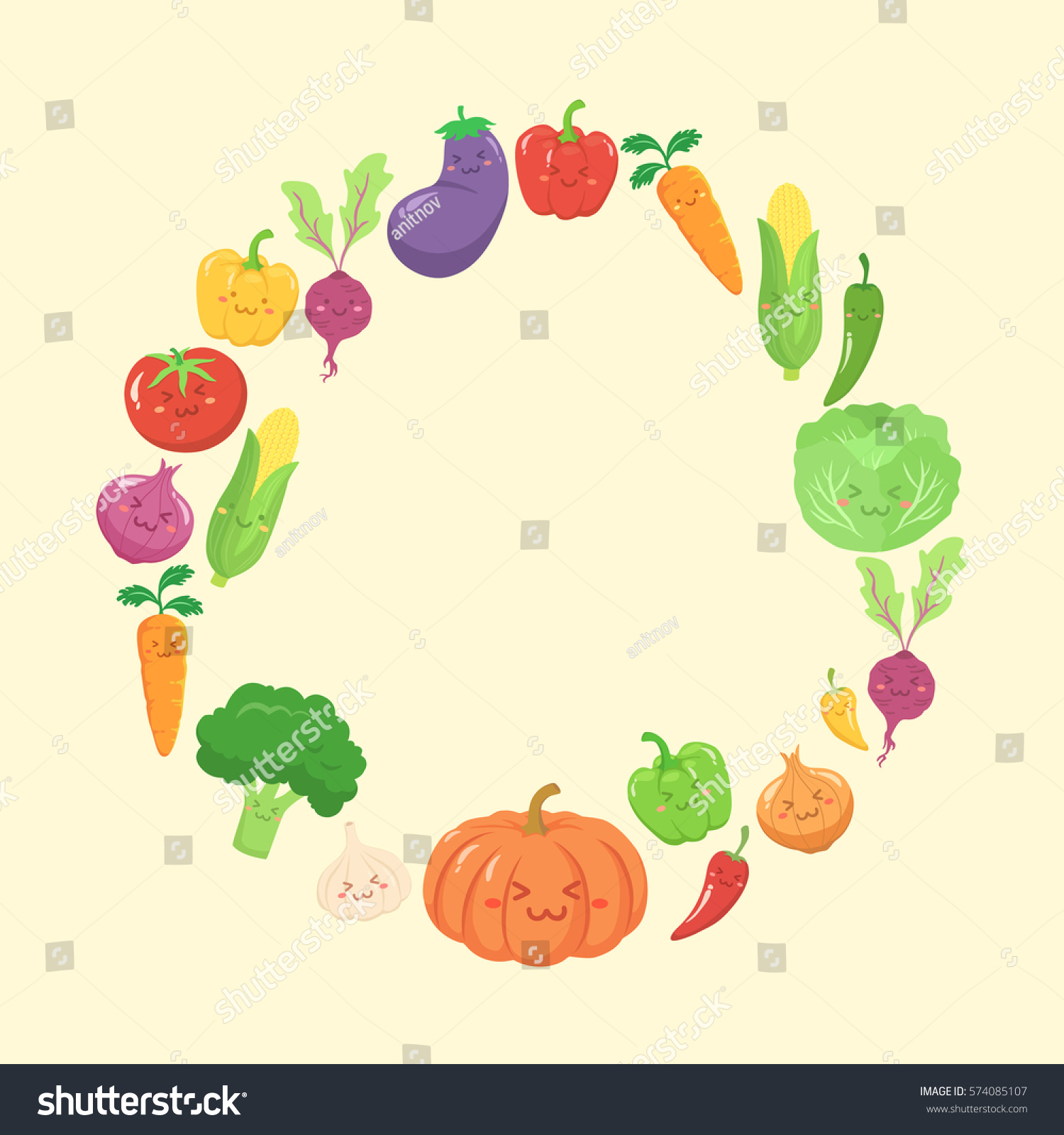 Vegetables Set Circle Frame Greeting Card Stock Vector (Royalty Free ...