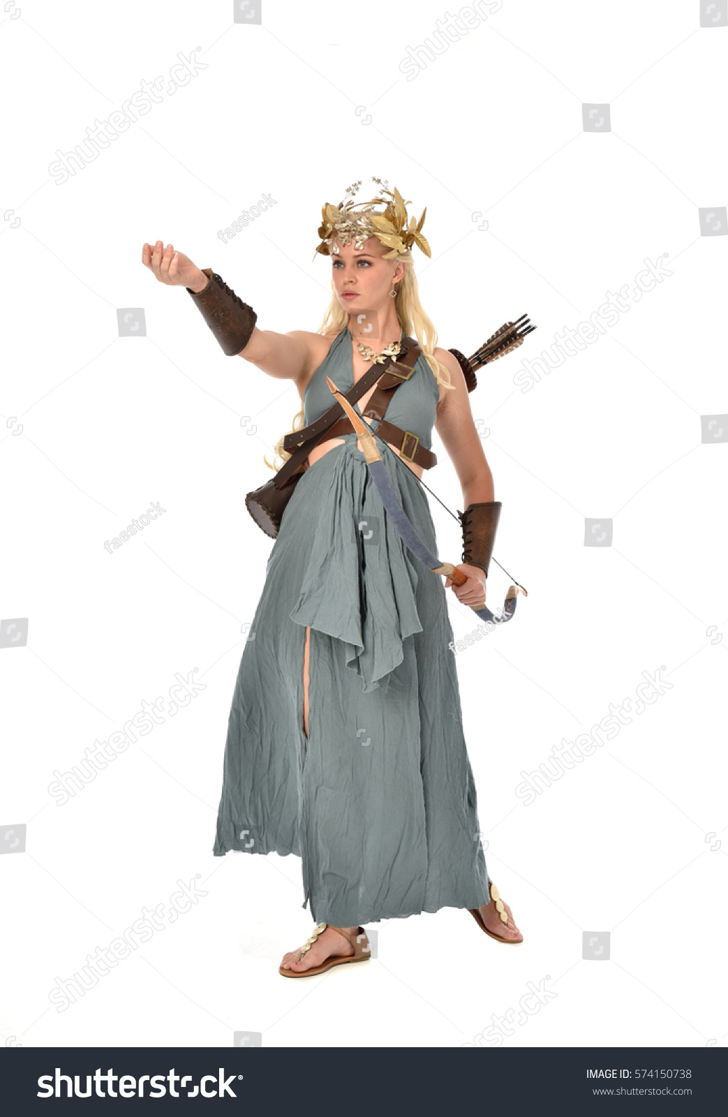 Full Length Portrait Archer Woman Green Stock Photo 574150738 ...