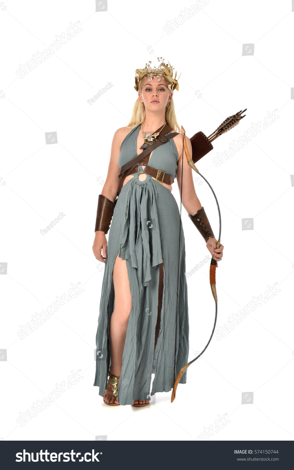 Full Length Portrait Archer Woman Green Stock Photo 574150744 ...