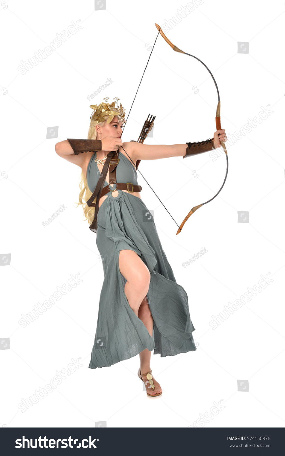 Full Length Portrait Archer Woman Green Stock Photo 574150876 ...