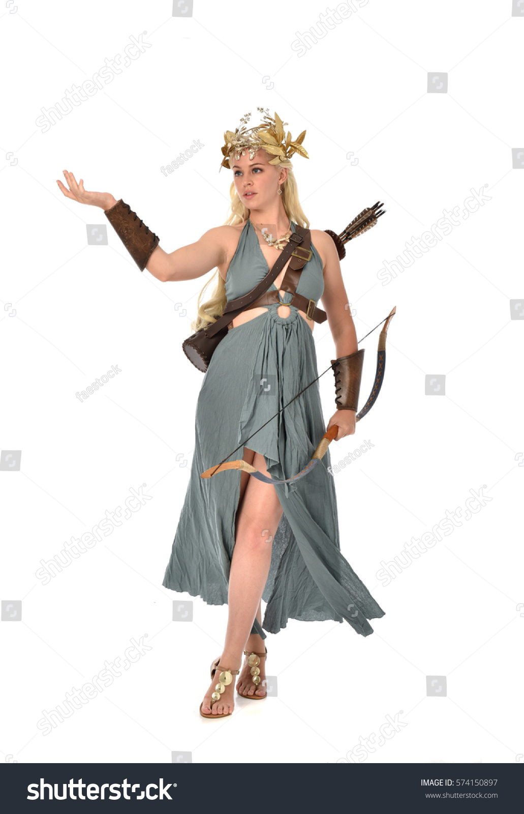 Full Length Portrait Archer Woman Green Stock Photo 574150897 ...