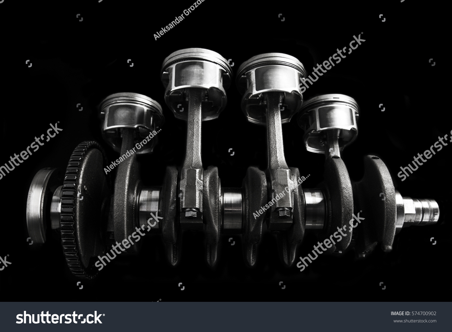 Crankshaft Pistons Isolated On Black Background Stock Photo 574700902