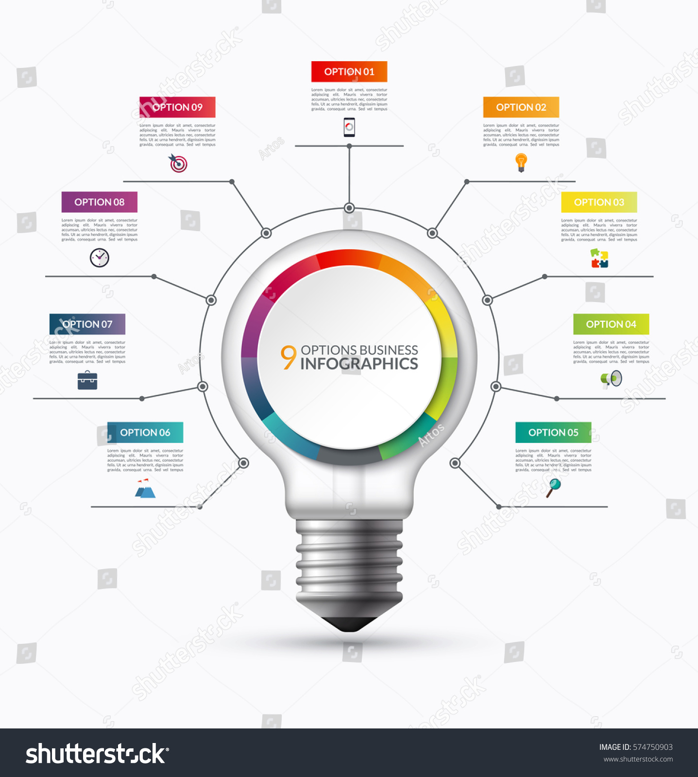 Lightbulb Infographic Template 9 Options Creative Stock Vector (Royalty ...