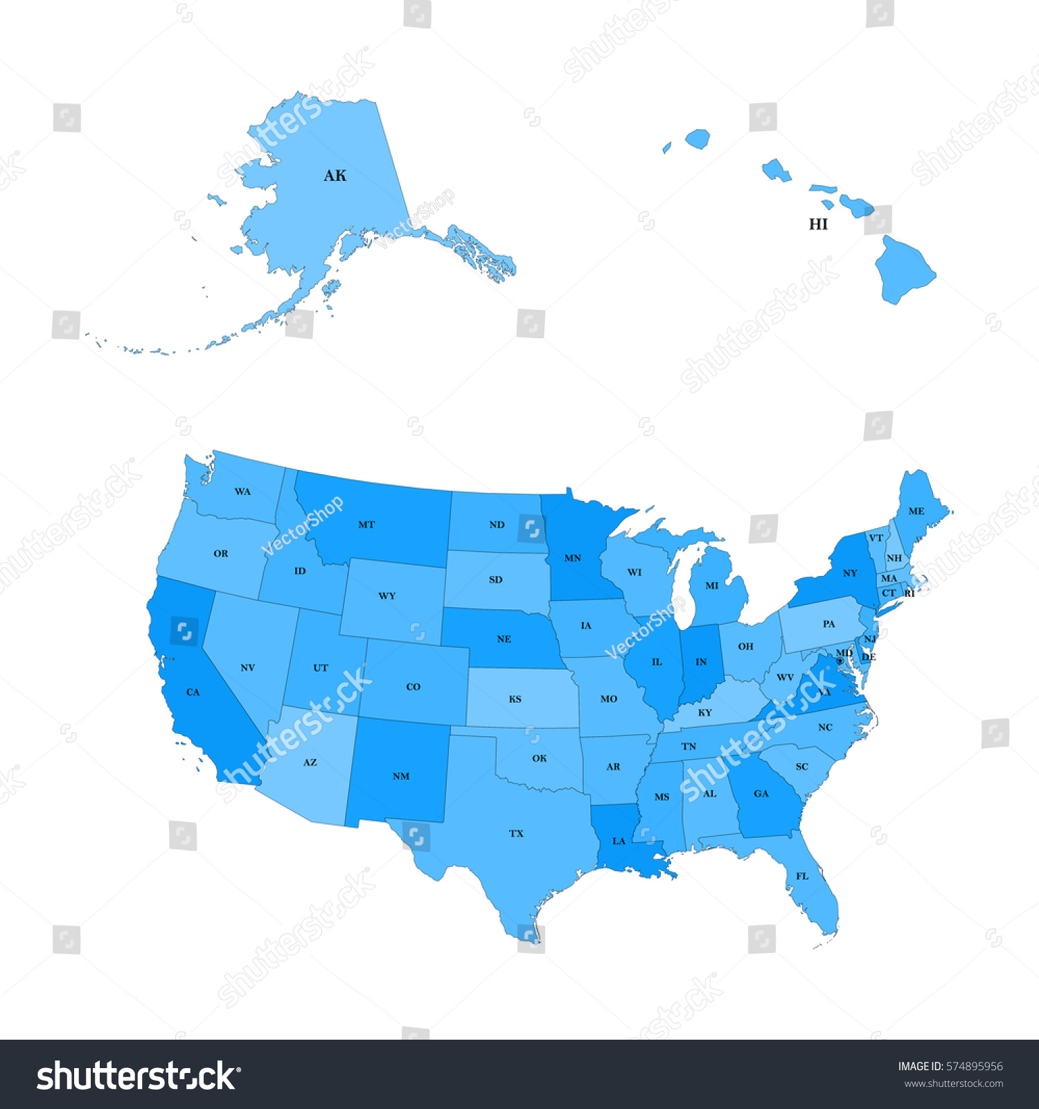 Detailed Map United States Including Alaska Stock Vector Royalty Free Stock Vector Detailed Map Of The United States Including Alaska And Hawaii United States With Each State 574895956