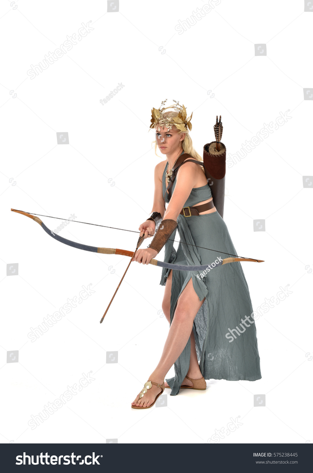 Full Length Portrait Archer Woman Green Stock Photo 575238445 ...