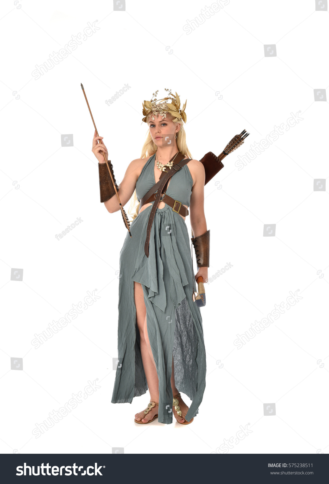 Full Length Portrait Archer Woman Green Stock Photo 575238511 ...