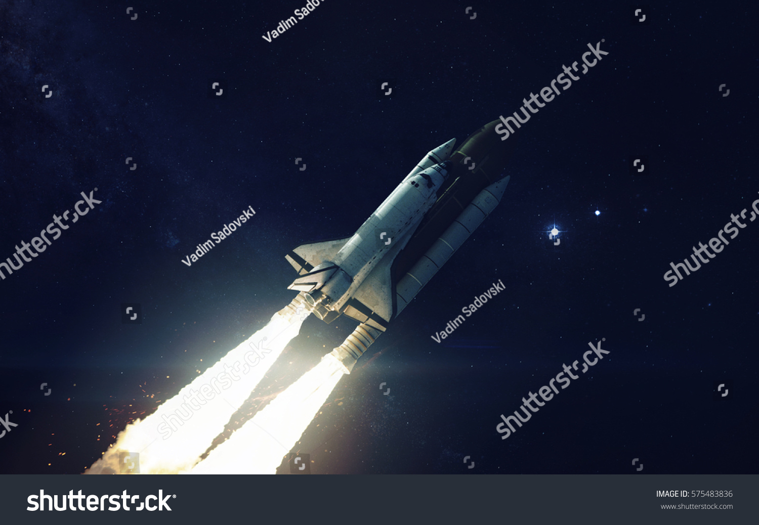 Space Shuttle Orbiting Earth Planet Elements Stock Photo 575483836 ...