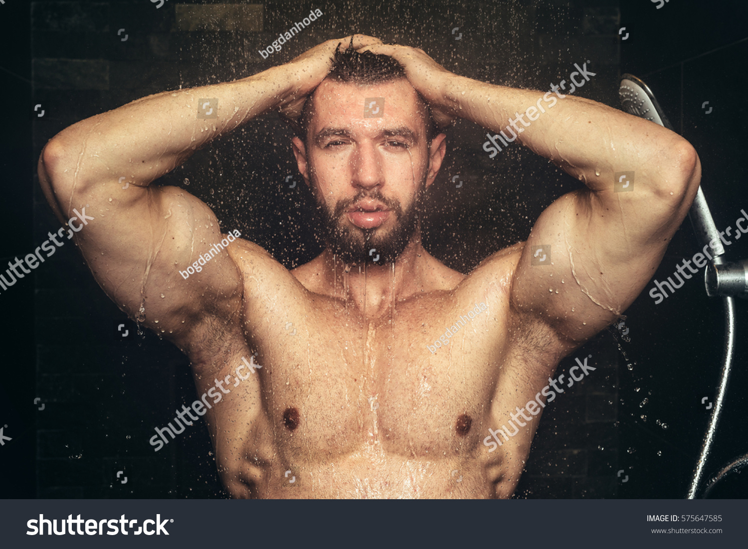 Fitness Man Taking Shower Holding Hands Stock Photo Shutterstock