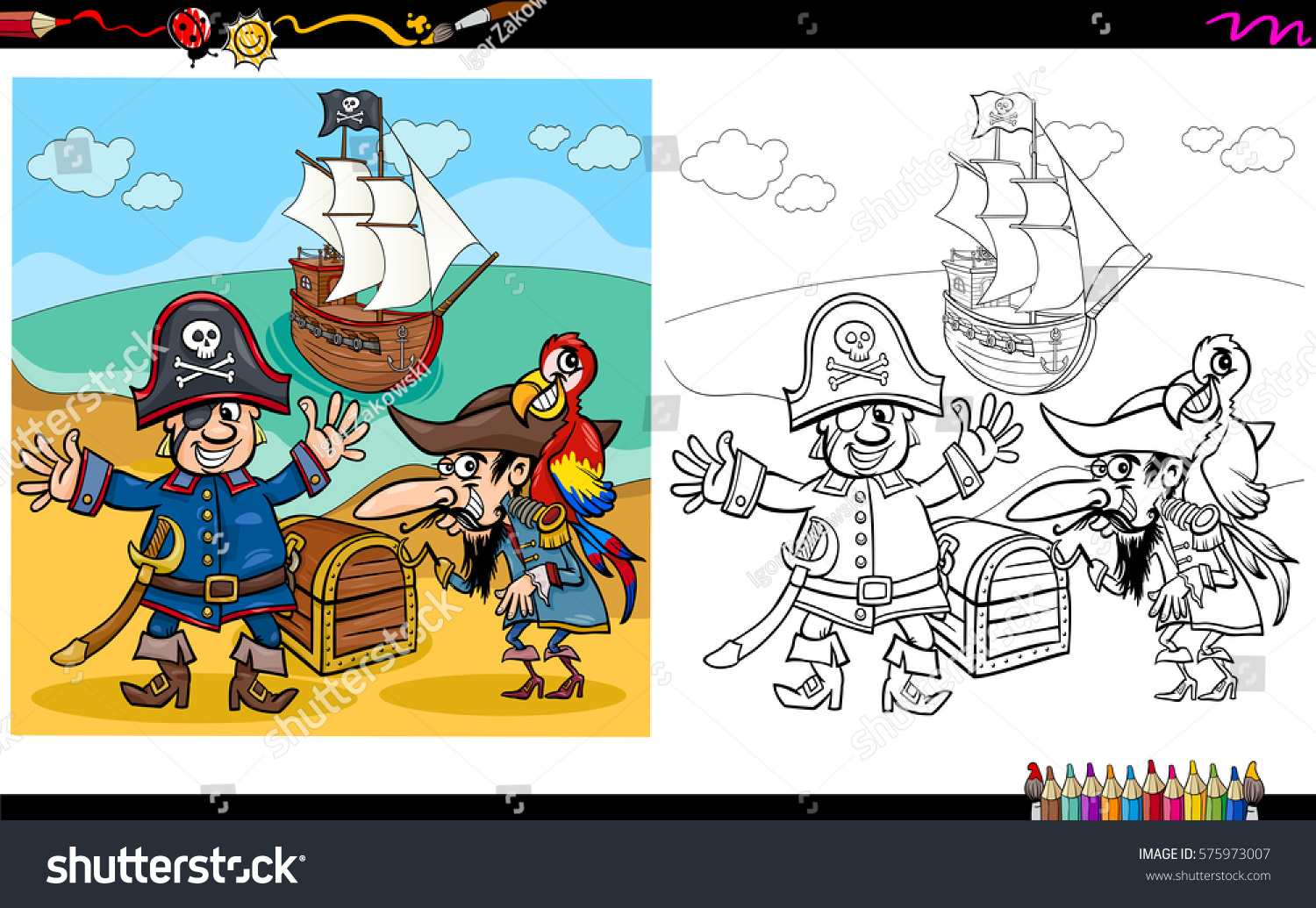 Сокровища пиратов раскраска