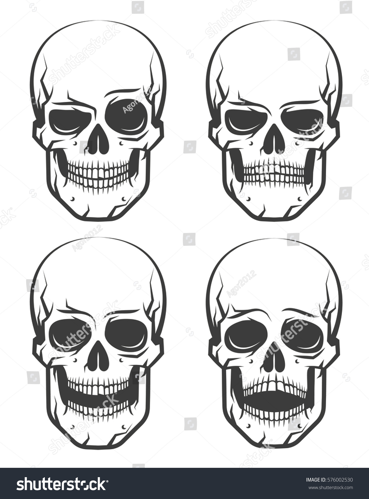 Monochrome Skull Tattoo Set Emotions Vector Stock Vector (Royalty Free ...