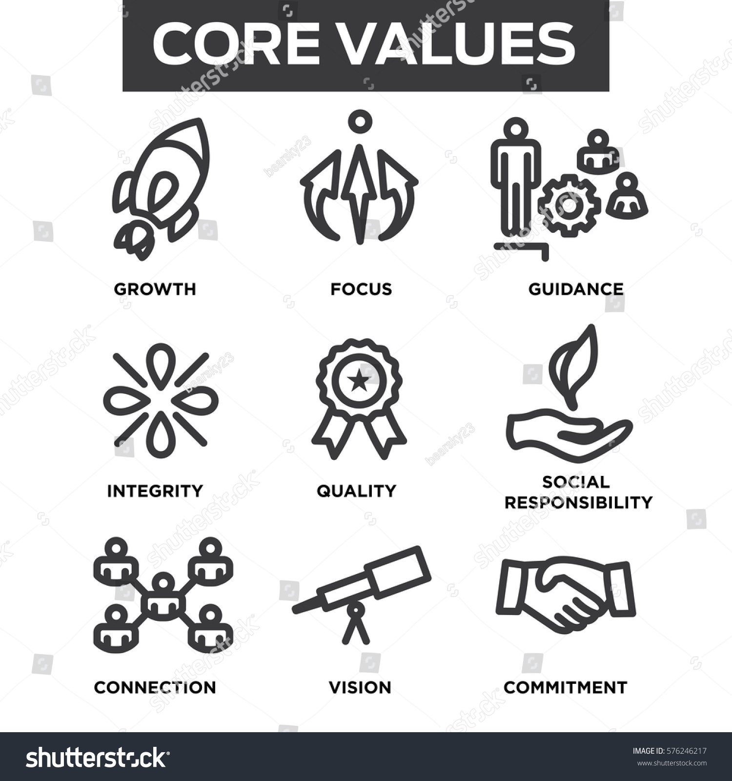 Company Core Values Outline Icons Websites Stock Vector (Royalty Free ...