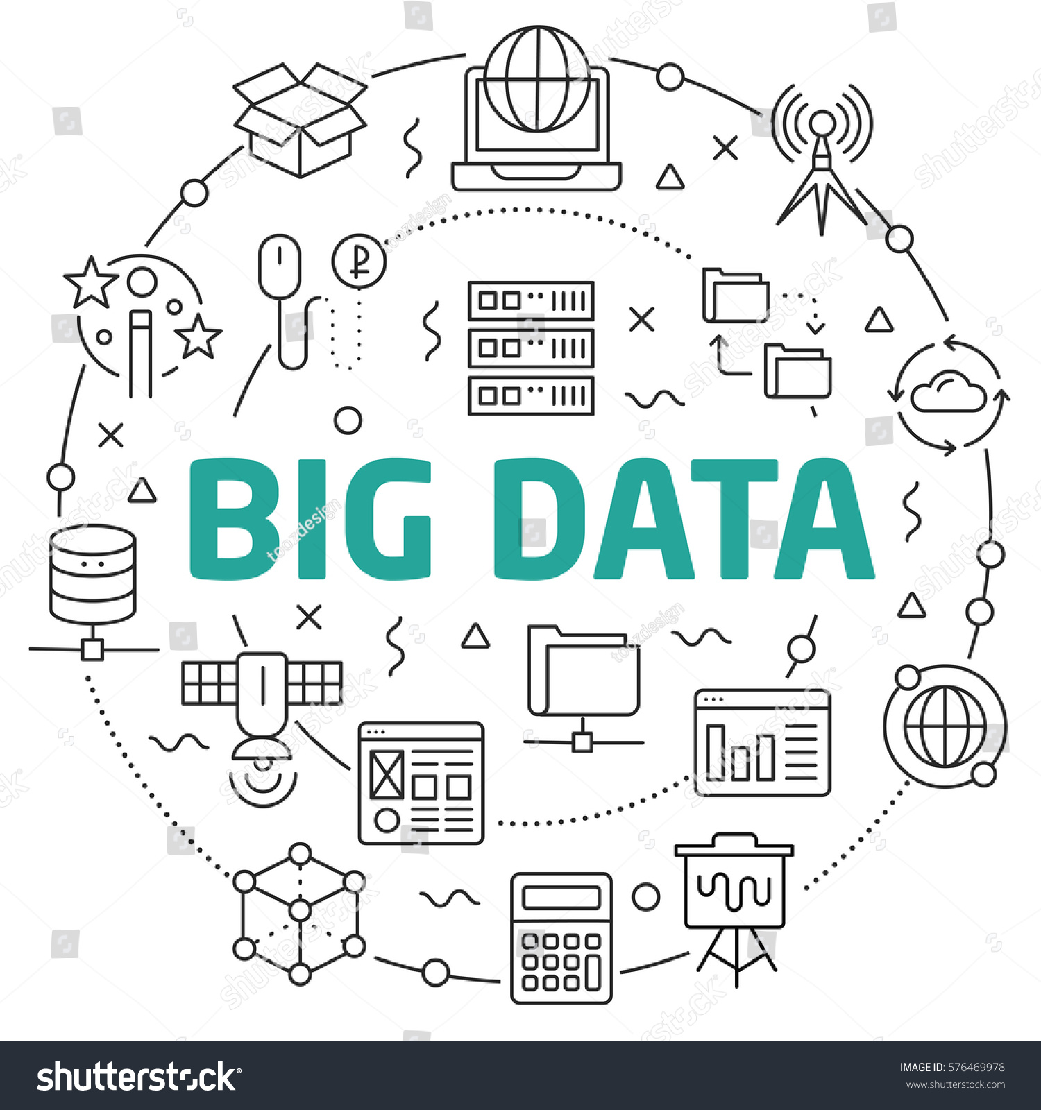 Linear Illustration White Background Big Data Stock Illustration ...