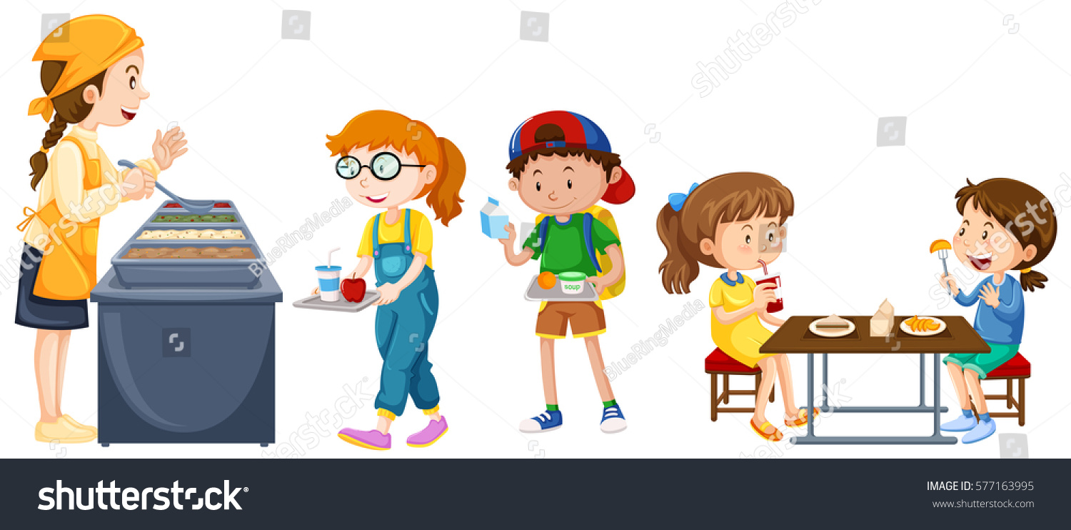 Children Eating On Table Canteen Illustration Stock Vector (Royalty ...