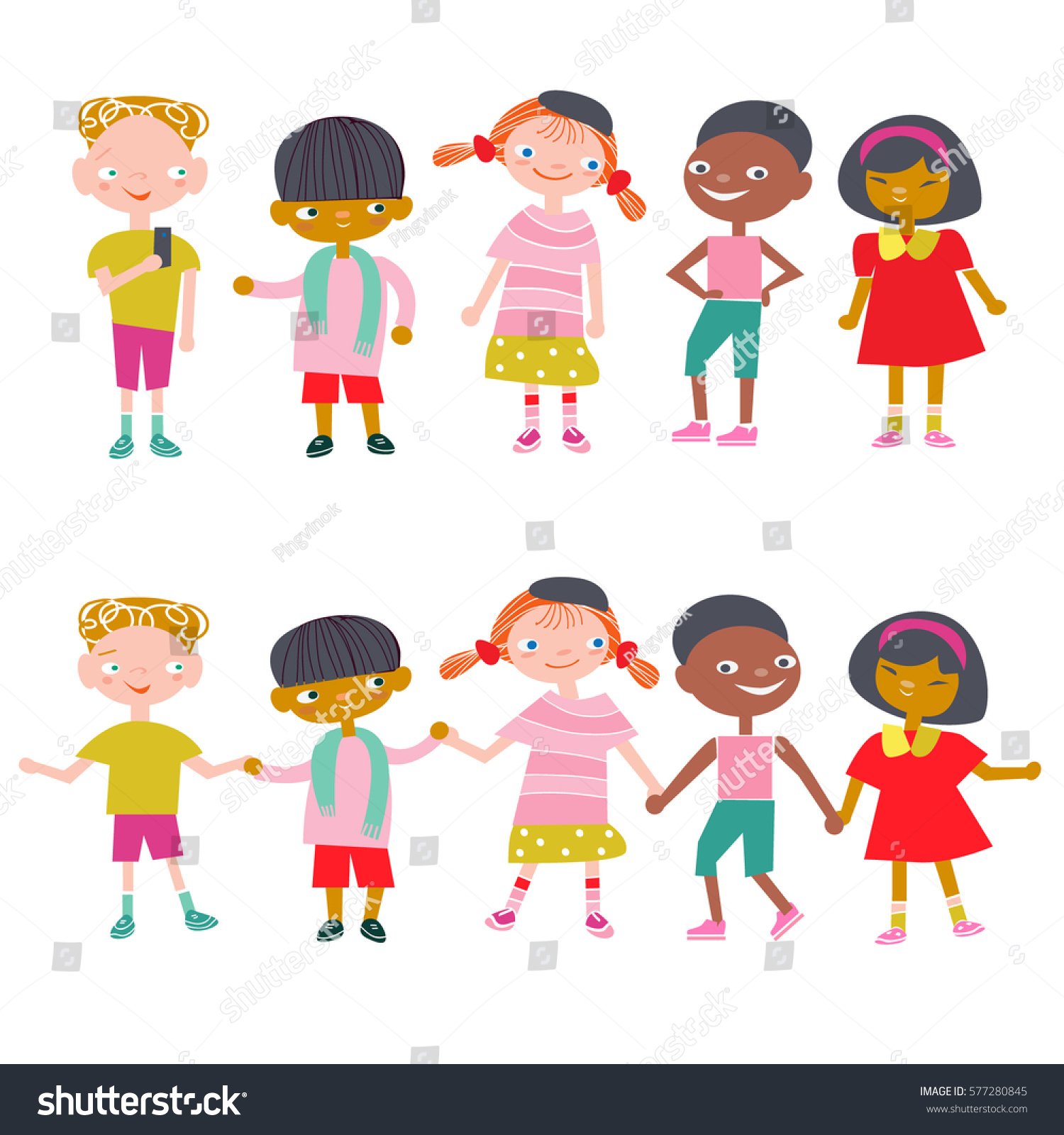 Children Different Nationalities On White Background Stock Vector ...