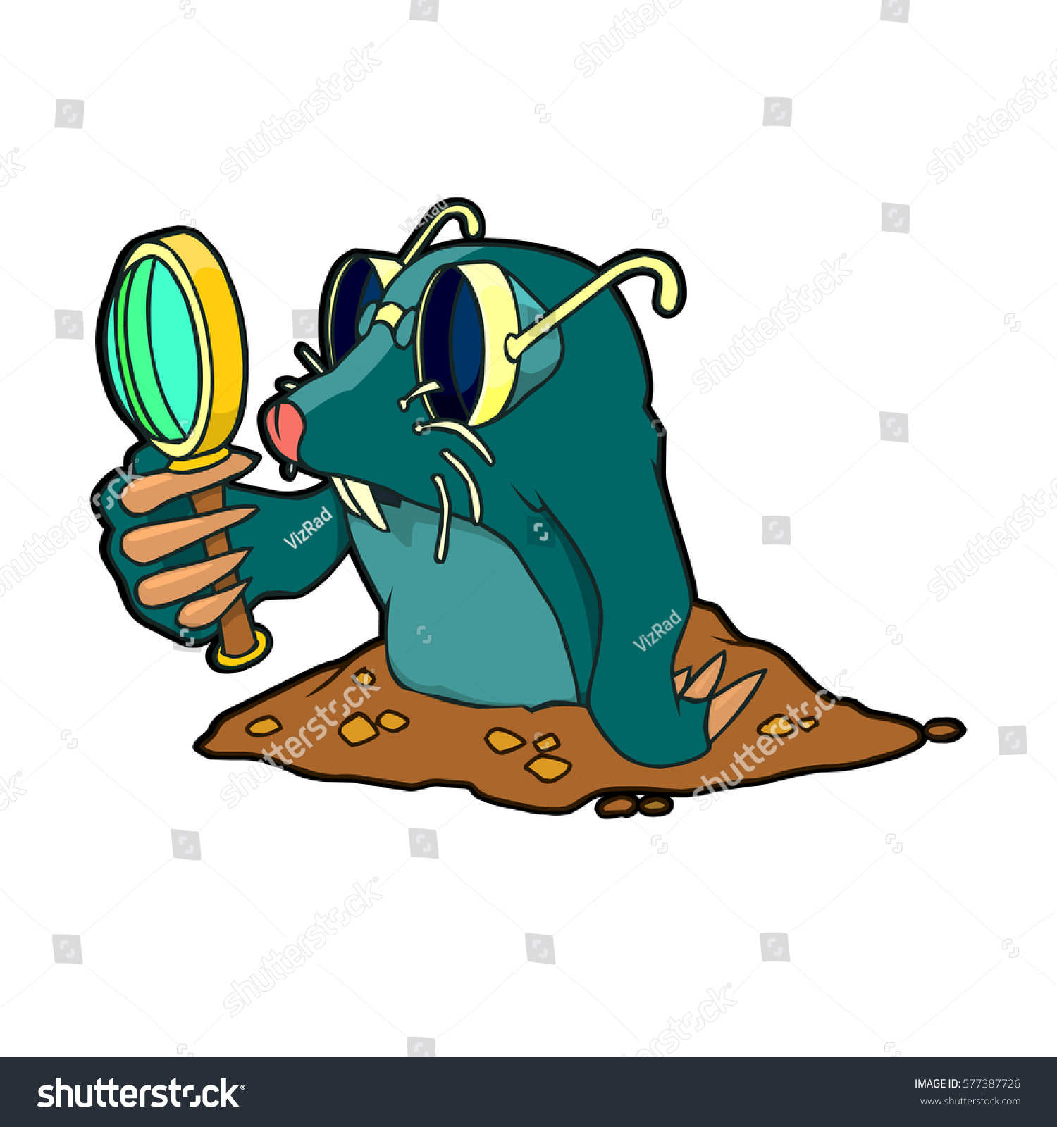 Cartoon Mole Glasses Magnifying Glass: стоковая векторная графика (без ...