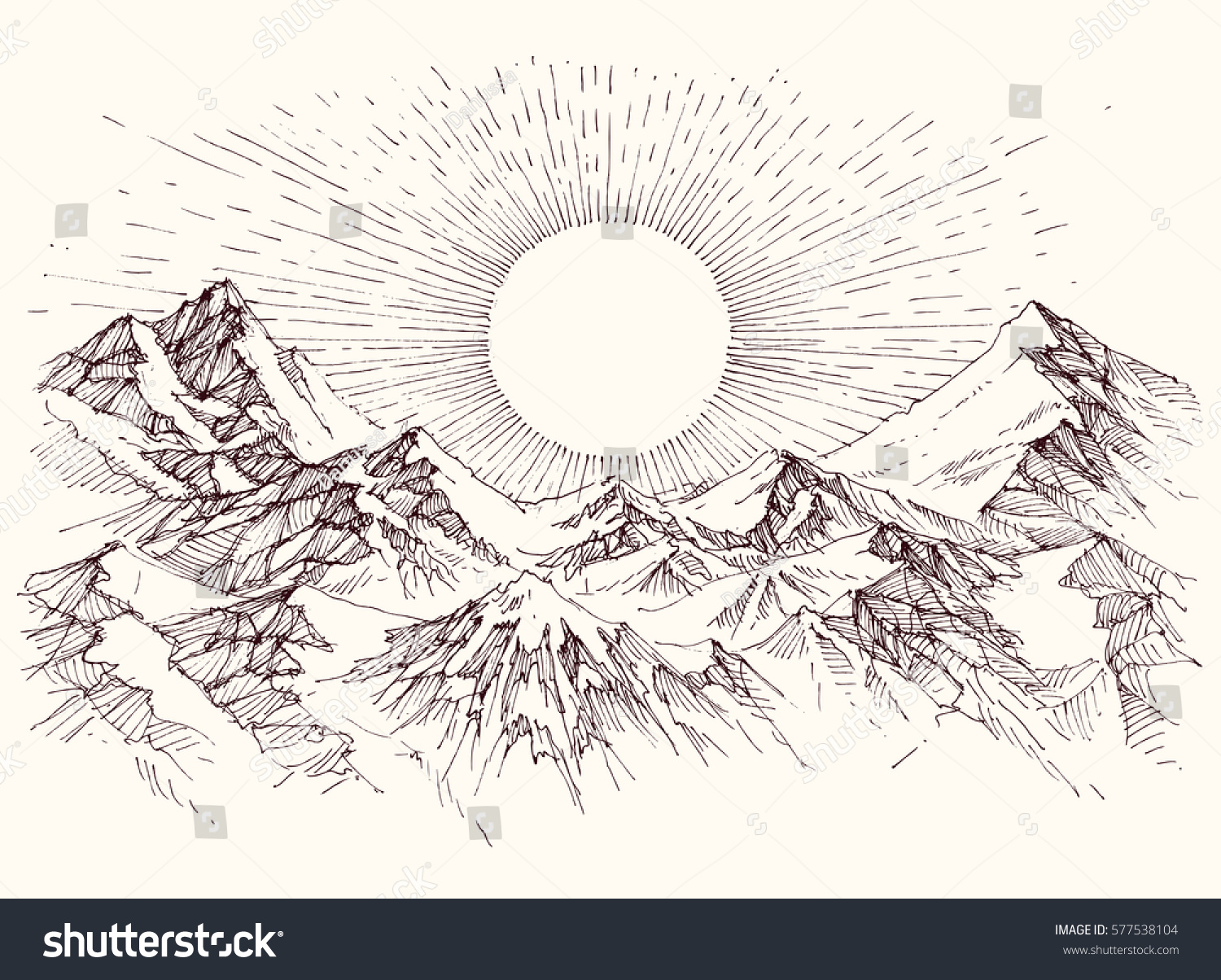 Восходящее солнце в горах вектор